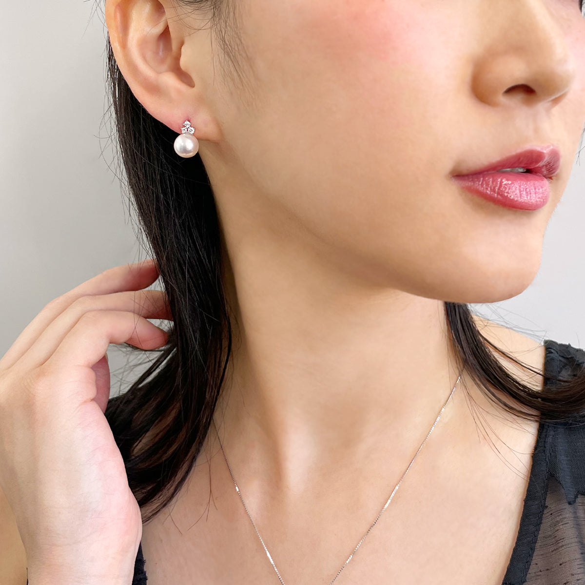 Aurora HANADAMA Akoya Pearl Earrings 8.0-8.5mm K18WG -Premium-