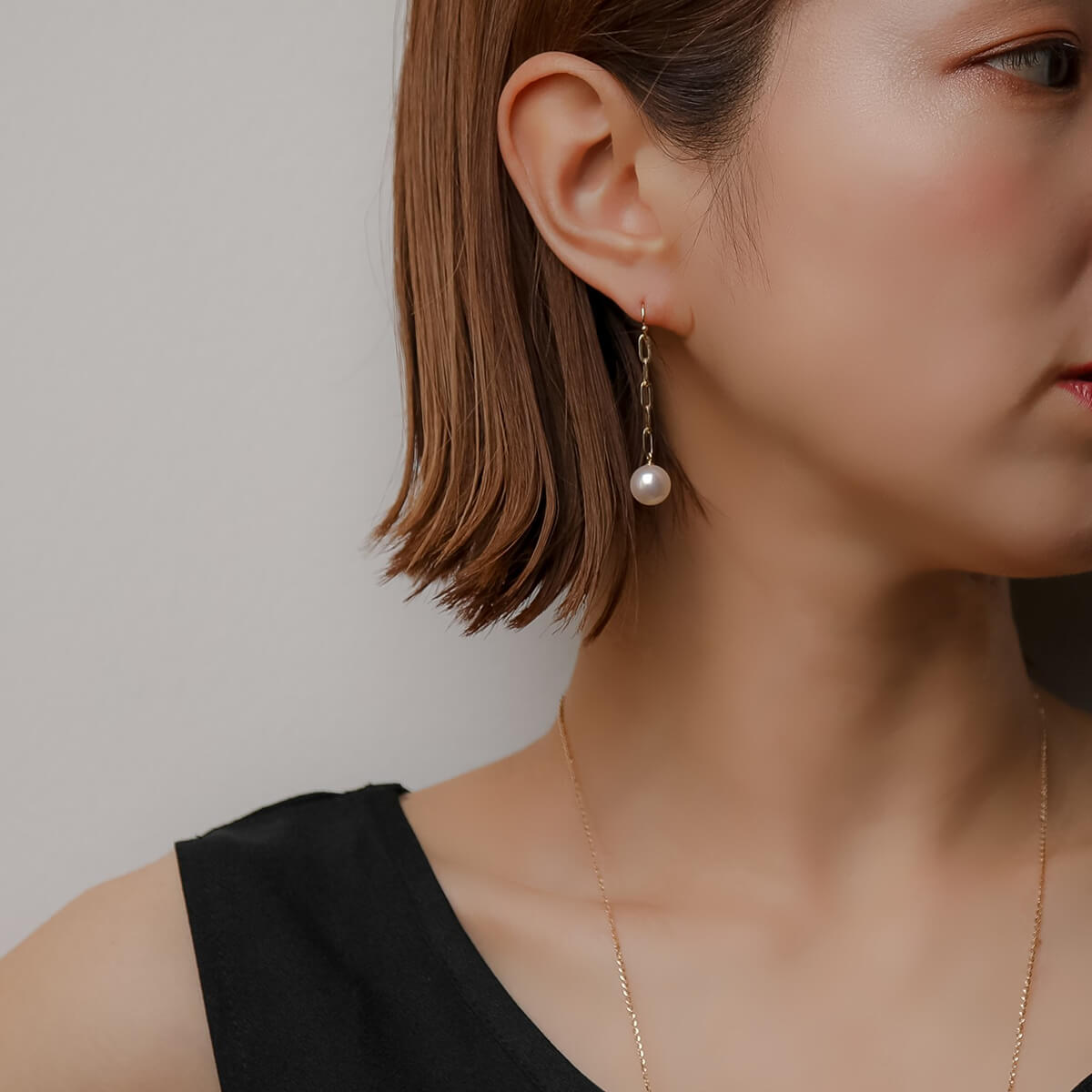 LUXE 日本阿古屋珍珠链式耳环 9.0-9.5 毫米 K18YG