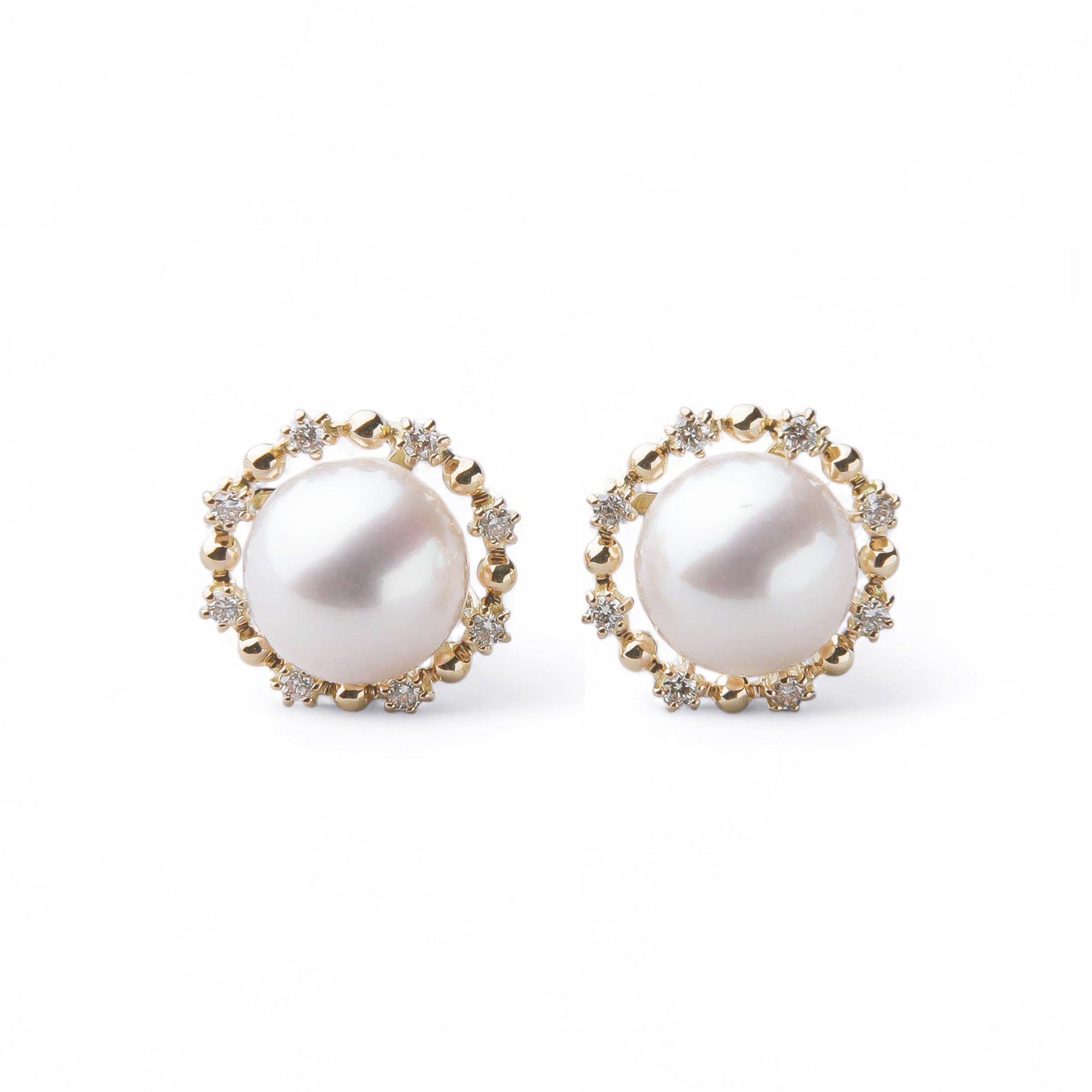 Aurora HANADAMA Akoya Pearl Earrings 7.5-8.0mm K18YG Halo Setting -Premium-