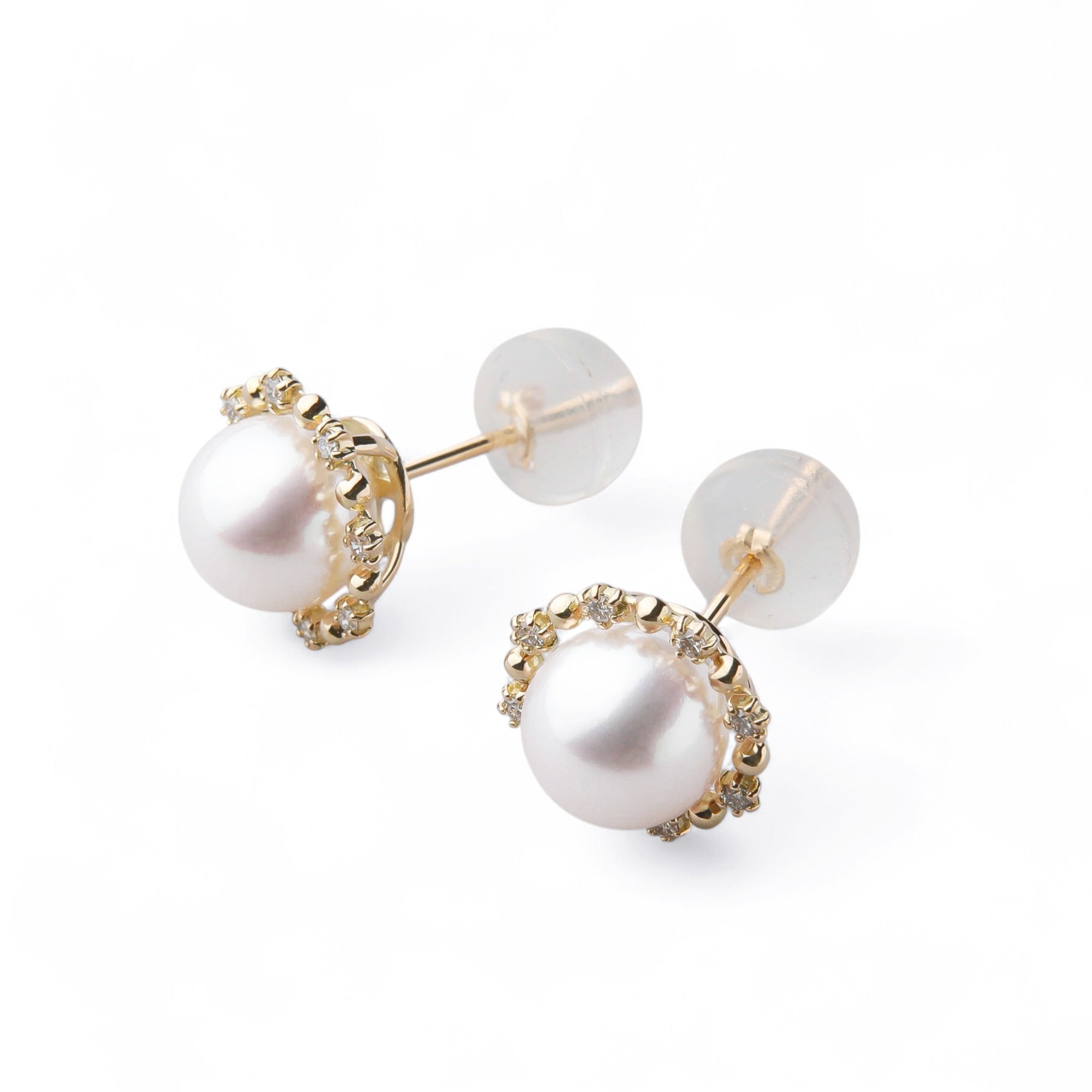 Aurora HANADAMA Akoya Pearl Earrings 7.5-8.0mm K18YG Halo Setting -Premium-