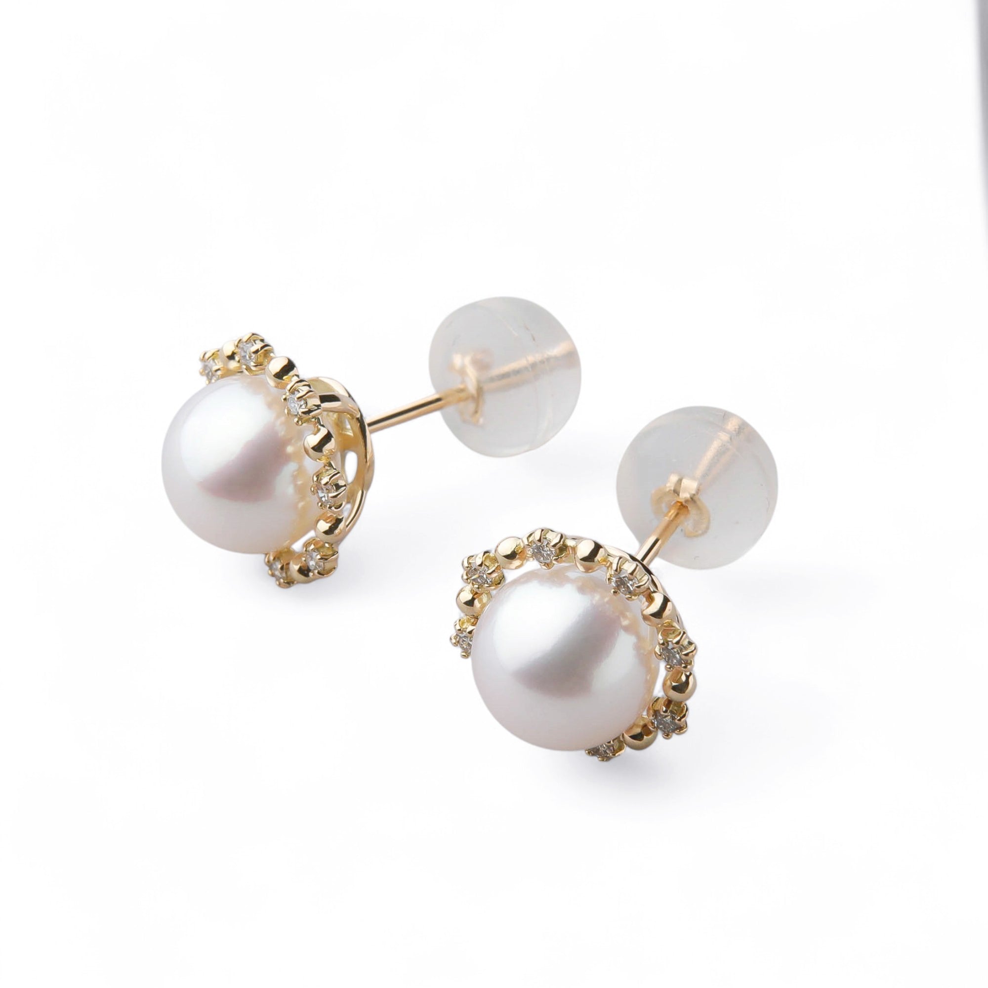 Aurora HANADAMA Akoya Pearl Earrings 7.5-8.0mm K18YG Halo Setting -Premium-