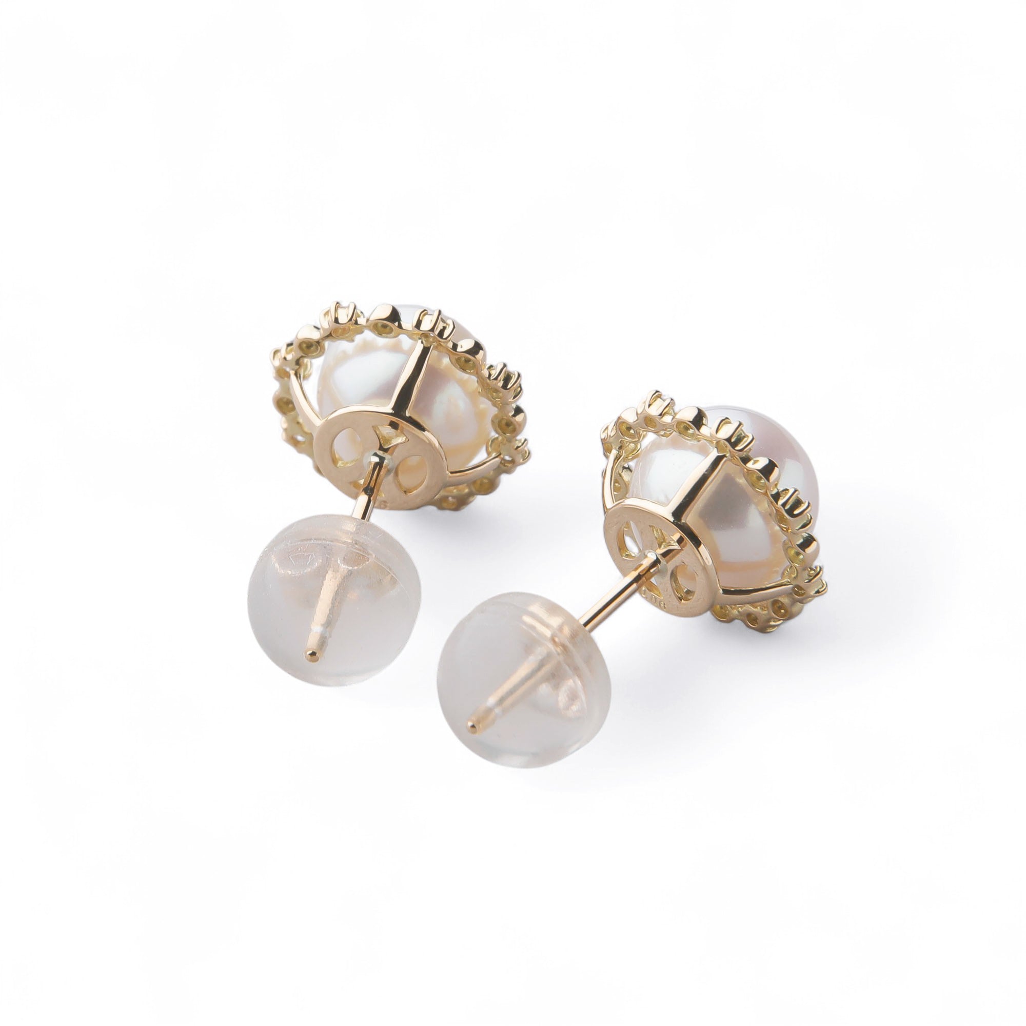 Aurora HANADAMA Akoya Pearl Earrings 7.5-8.0mm K18YG Halo Setting -Premium-