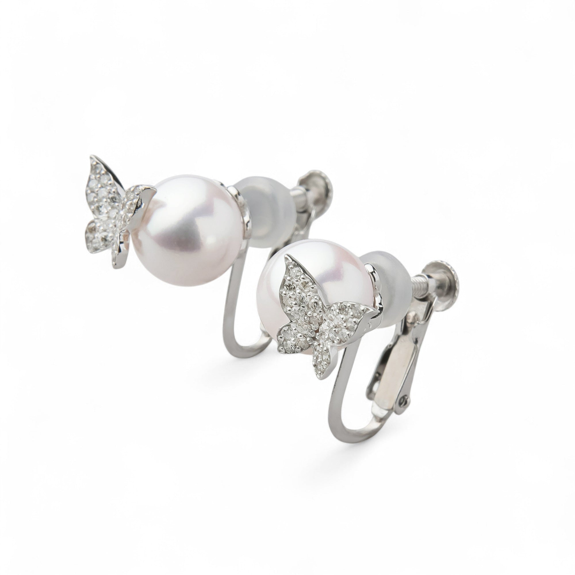 petit amie Akoya Pearl Butterfly Clip-on Earrings 7.5-8.0mm K18WG