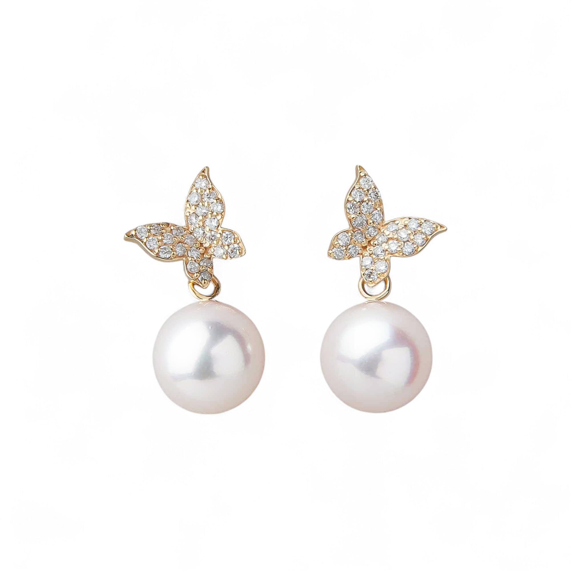 petit amie Akoya Pearl Butterfly Earrings 7.5-8.0mm K18YG