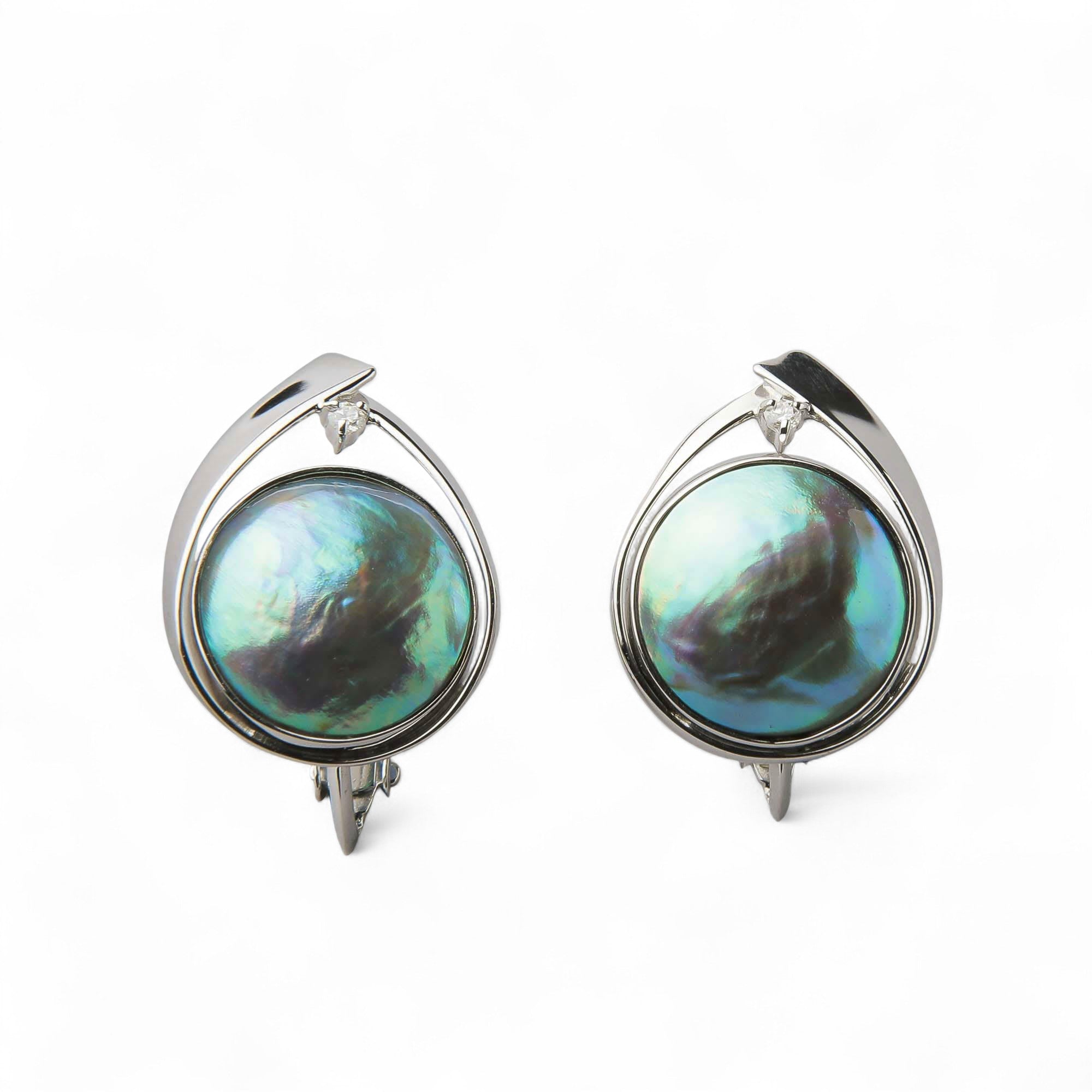 Abalone Pearl Clip-on Earrings 10mmUP K18YG RhP