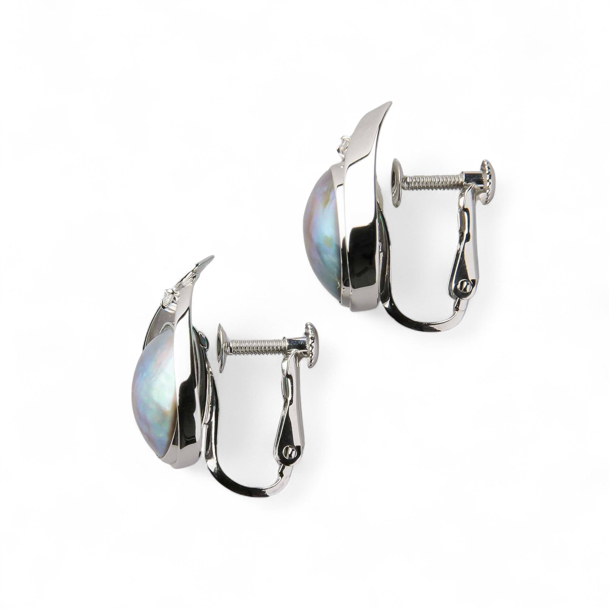Abalone Pearl Clip-on Earrings 10mmUP K18YG RhP