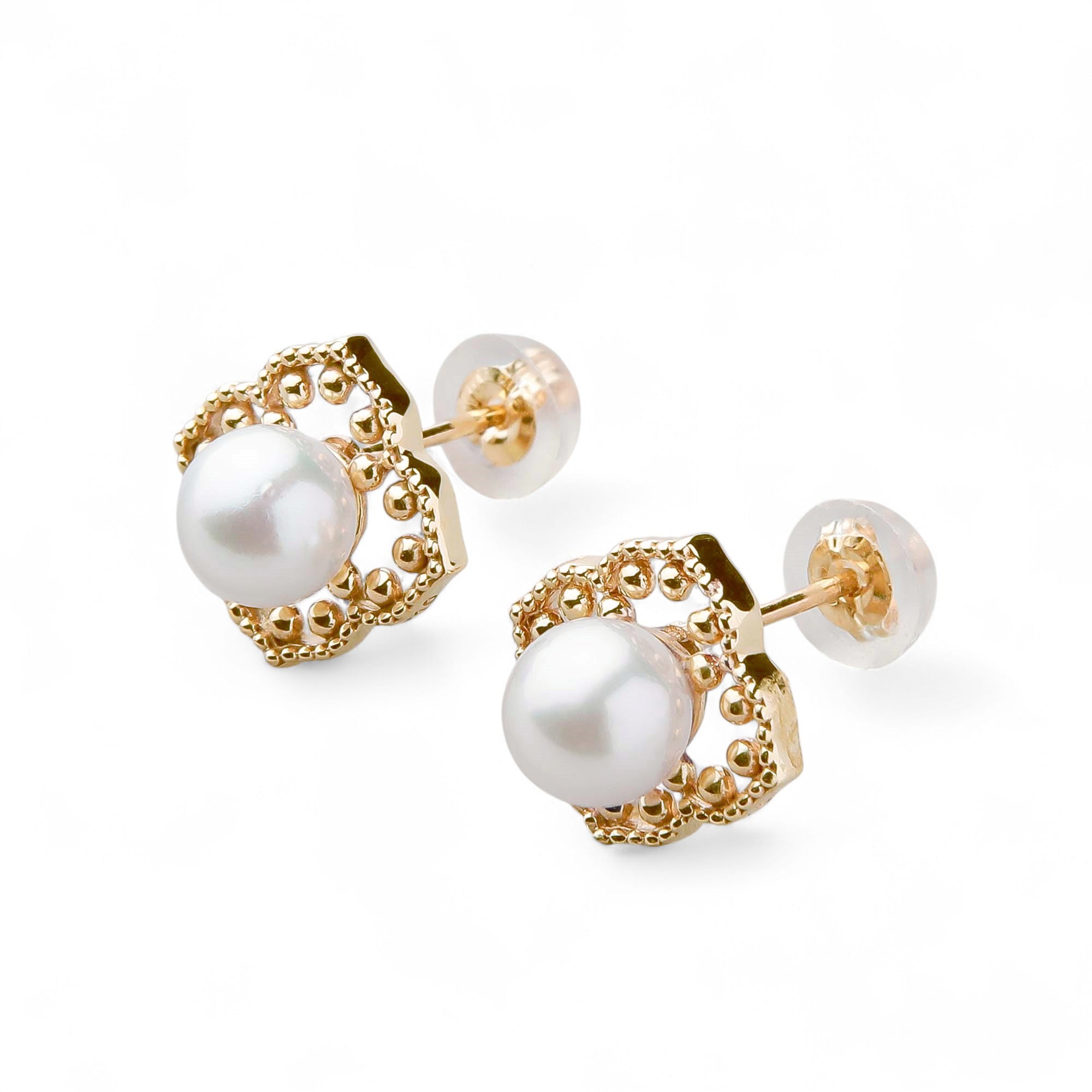 Fleur Eclat Akoya Pearl Flower Earrings 5.0–5.5mm K10YG