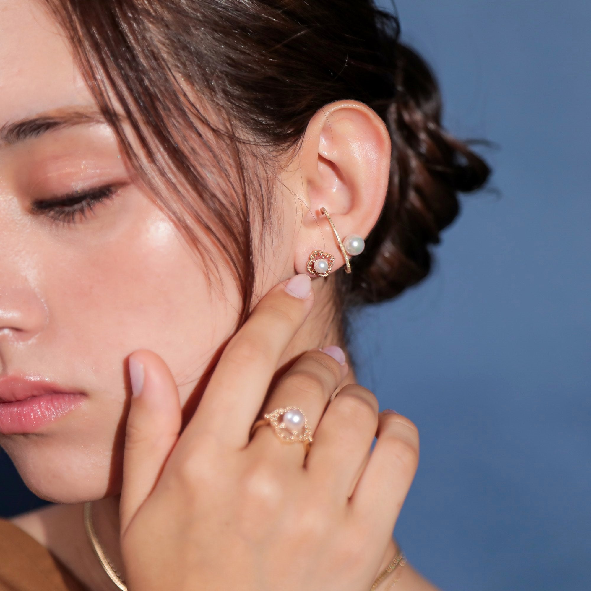 Fleur Eclat Akoya Pearl Flower Earrings 5.0–5.5mm K10YG