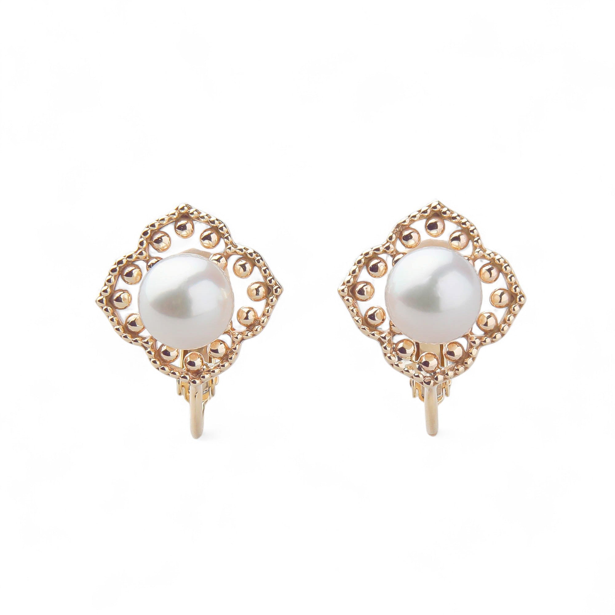 Fleur Eclat Akoya Pearl Flower Clip-On Earrings 5.0–5.5mm K10YG