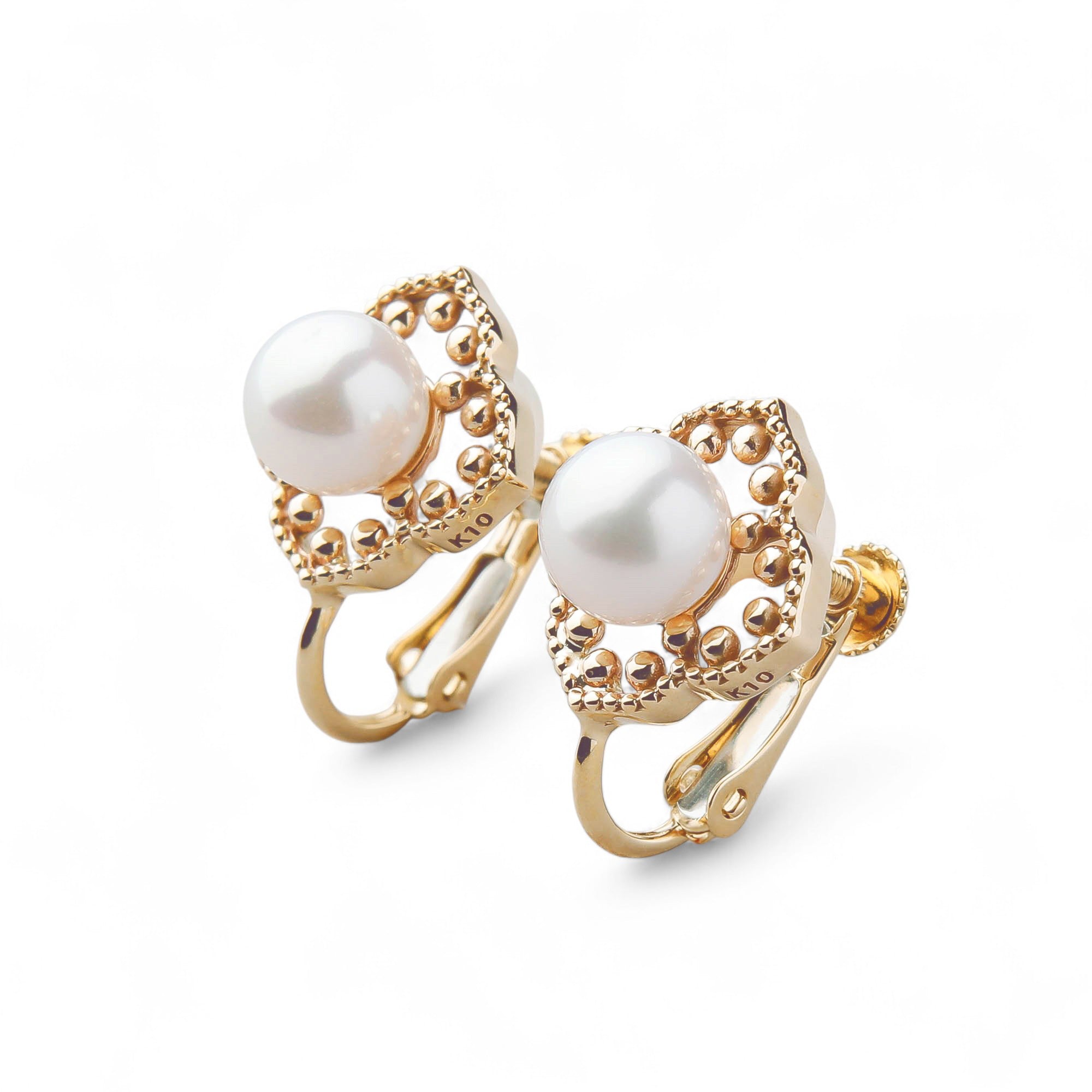 Fleur Eclat Akoya Pearl Flower Clip-On Earrings 5.0–5.5mm K10YG
