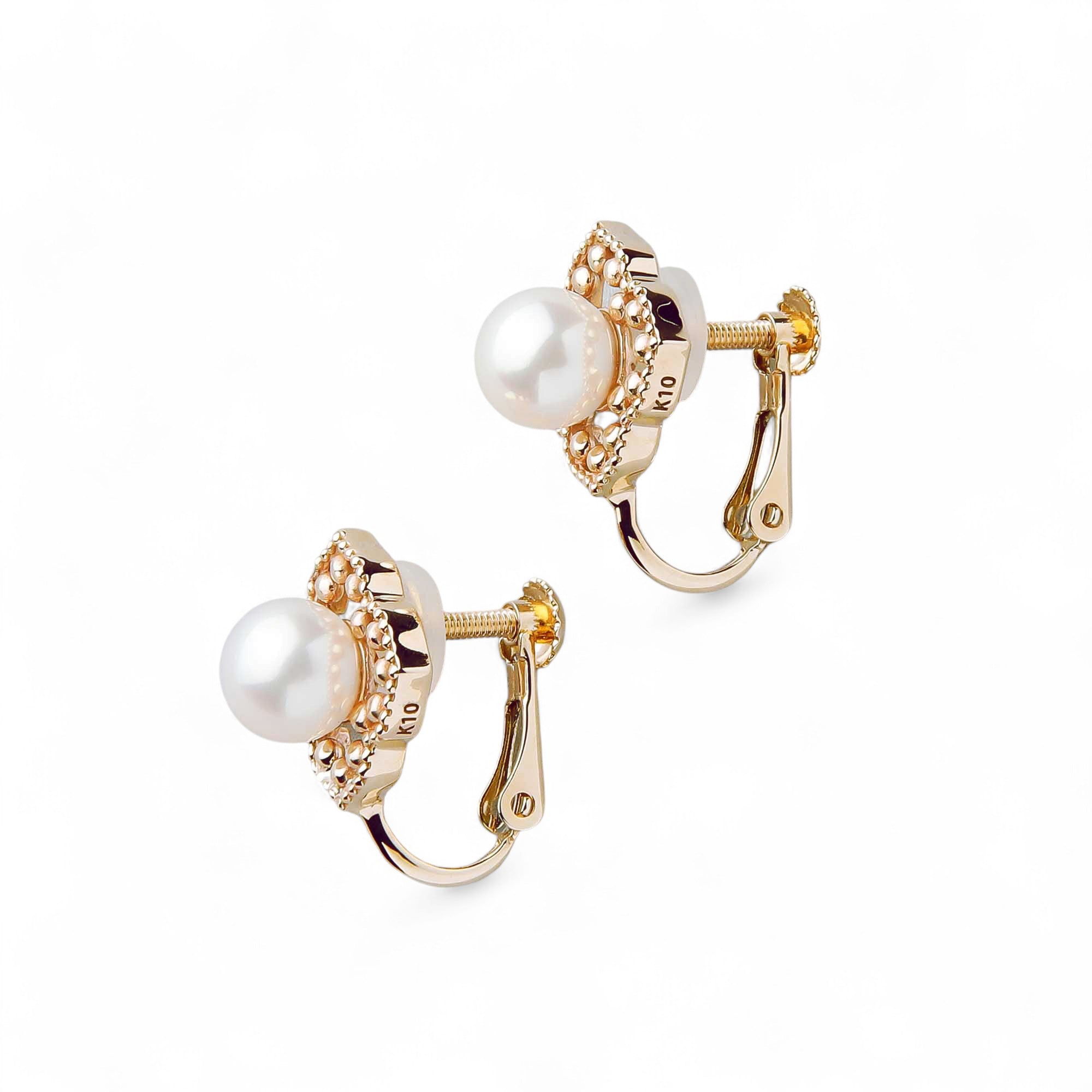 Fleur Eclat Akoya Pearl Flower Clip-On Earrings 5.0–5.5mm K10YG