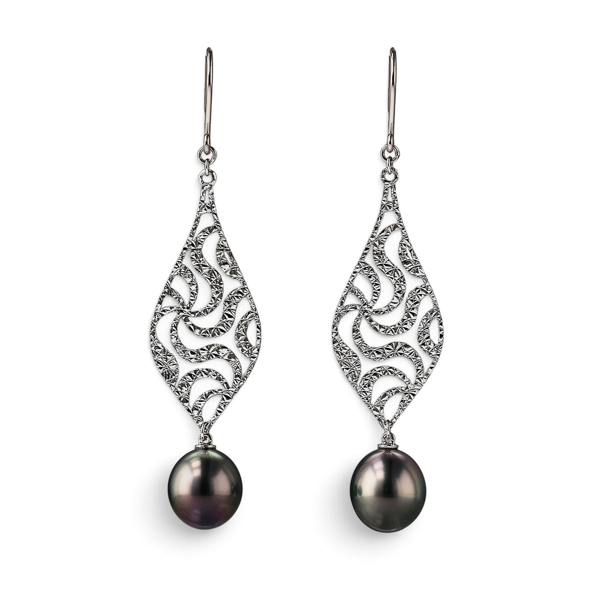 LUXE Tahitian Black Pearl Earrings 9mmUP K18WG