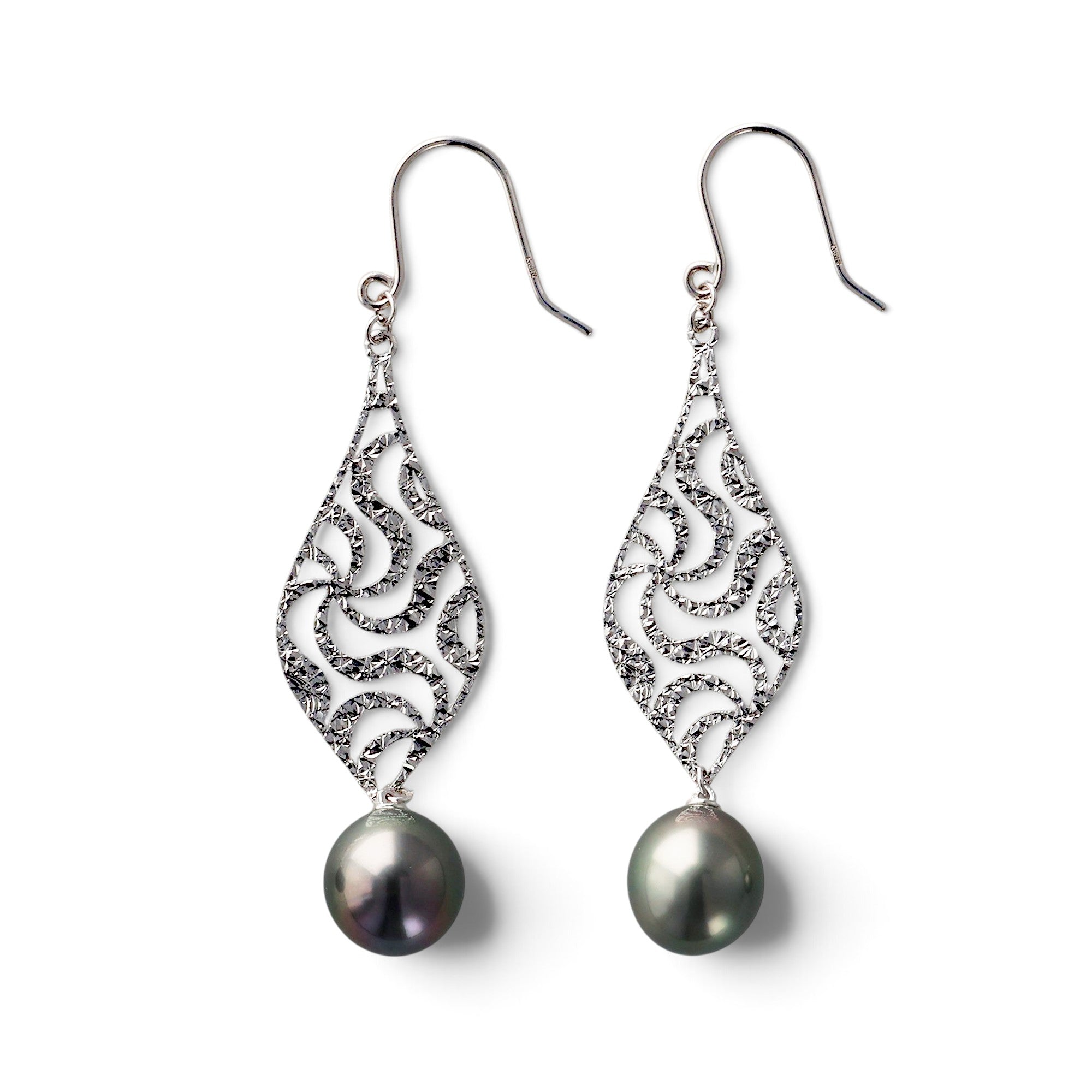 LUXE Tahitian Black Pearl Earrings 9mmUP K18WG