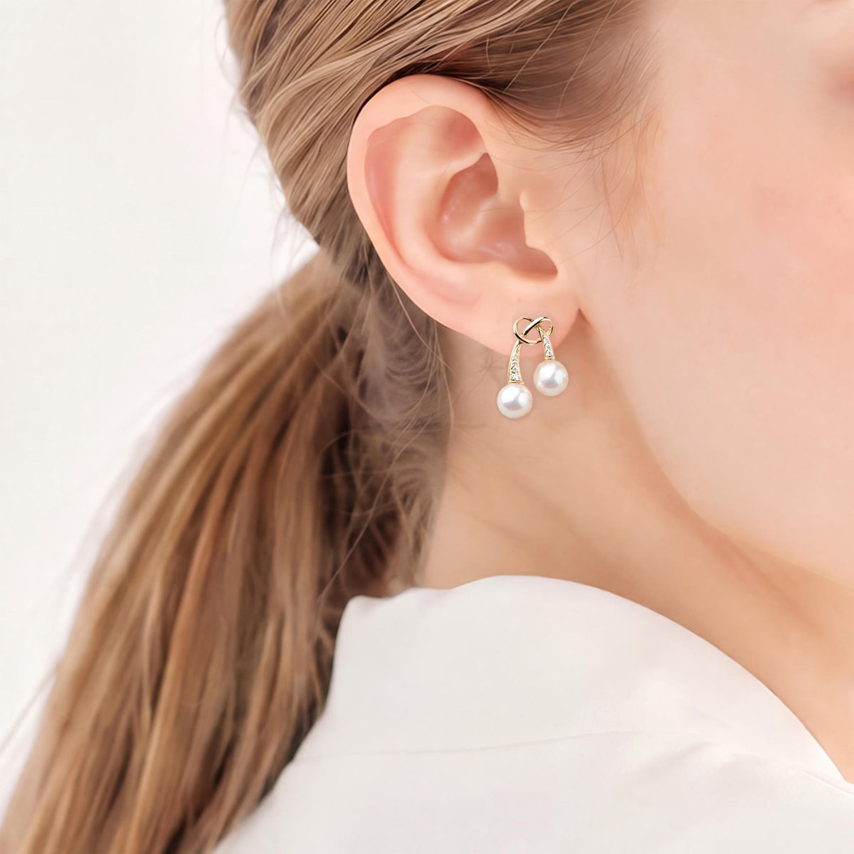 LUXE Akoya Pearl Ribbon Earrings 6.5–7.0mm K18YG