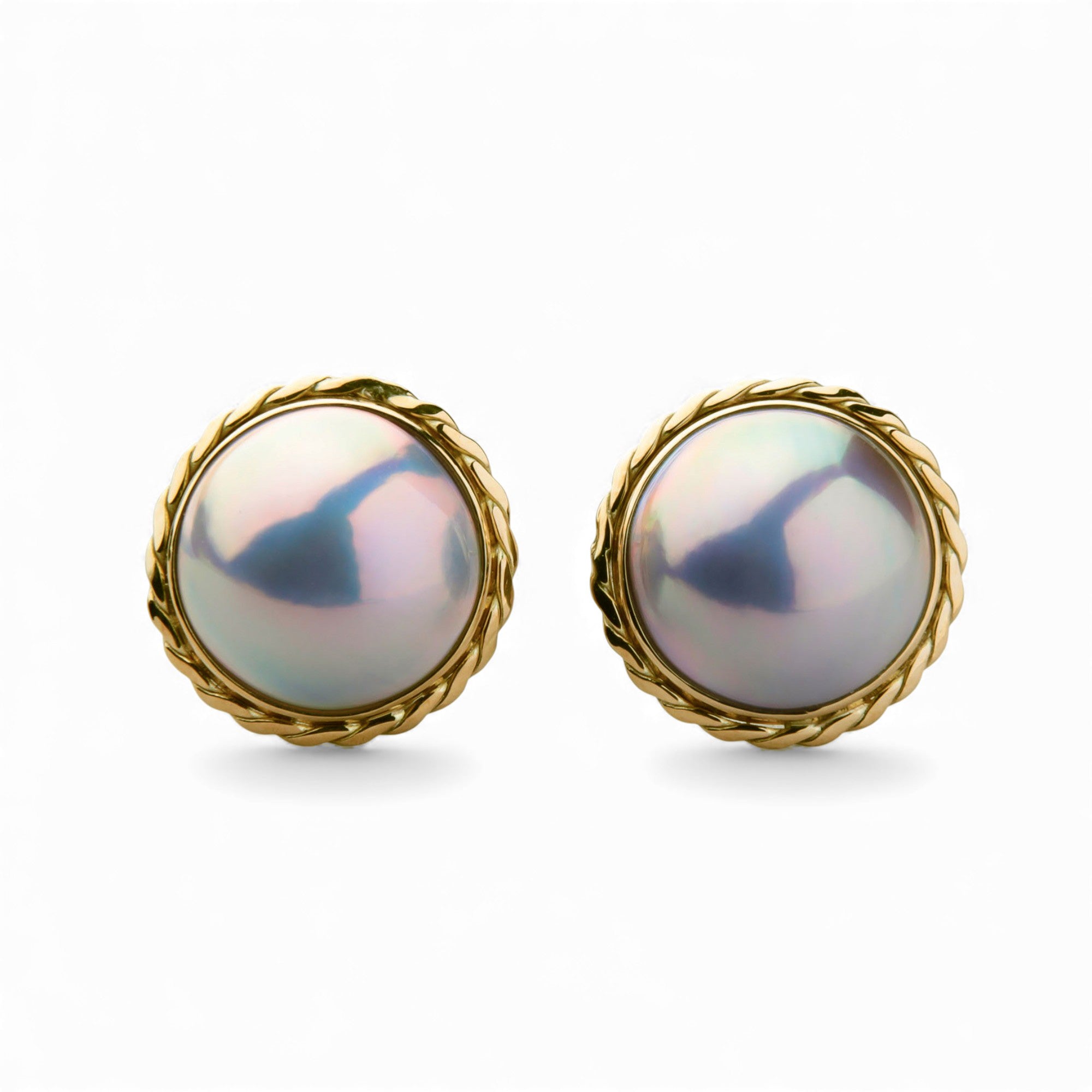 Mabe珍珠耳環 12mm+ K18YG 極光藍