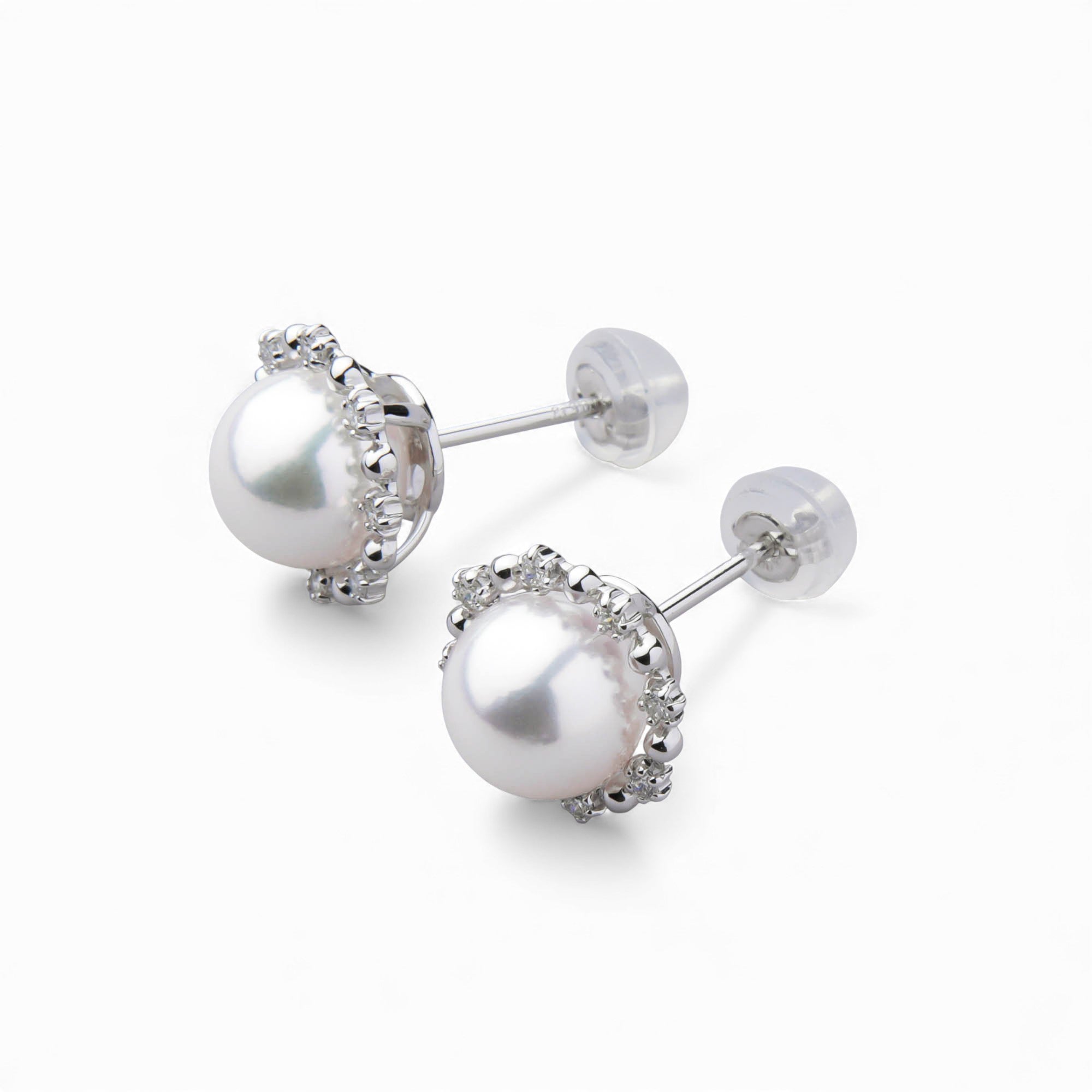 HANADAMA Akoya Pearl Earrings 7.5–8.0mm PT900 Halo Setting -TOP Quality-