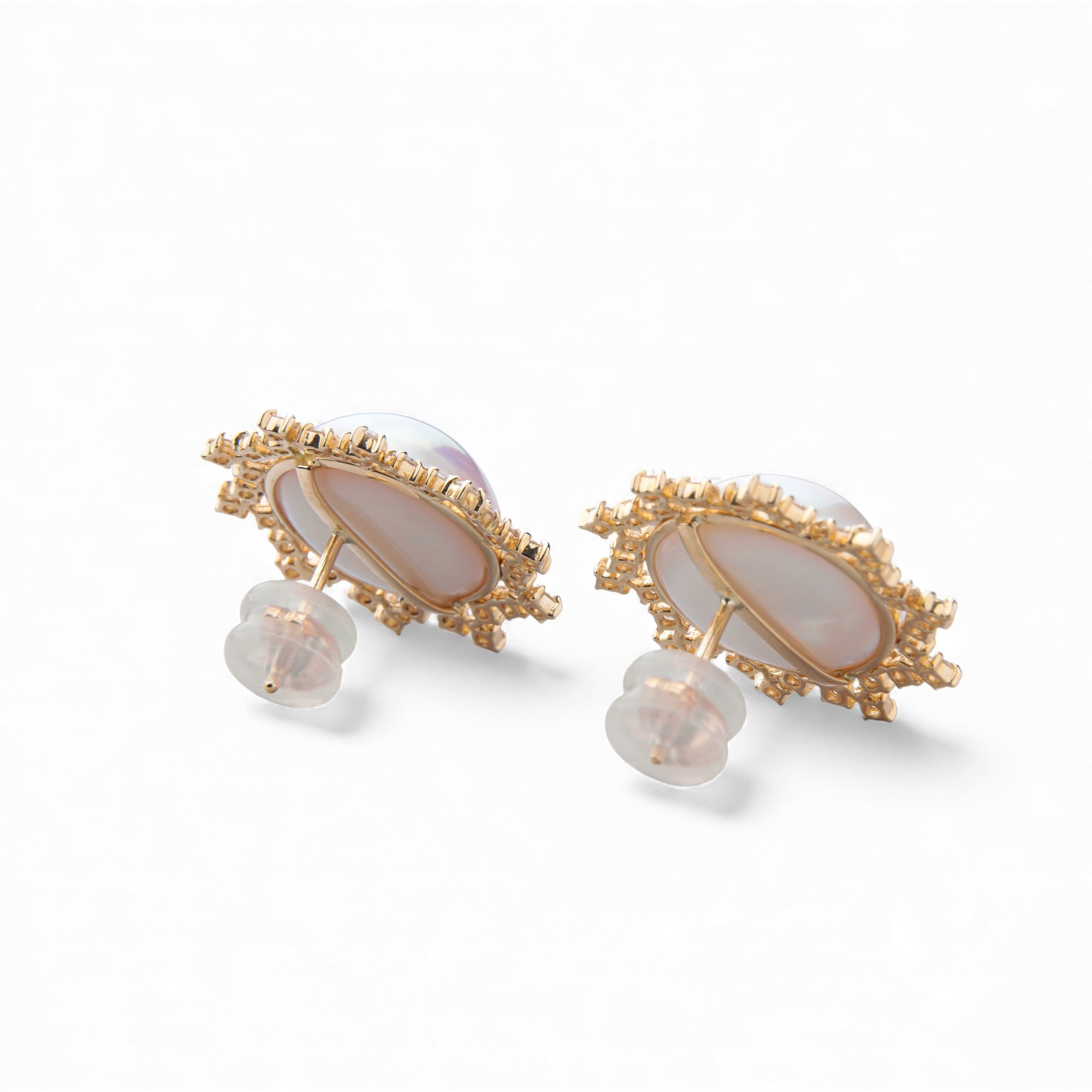 Mabe 珍珠钻石耳环 12mm K18YG 极光白