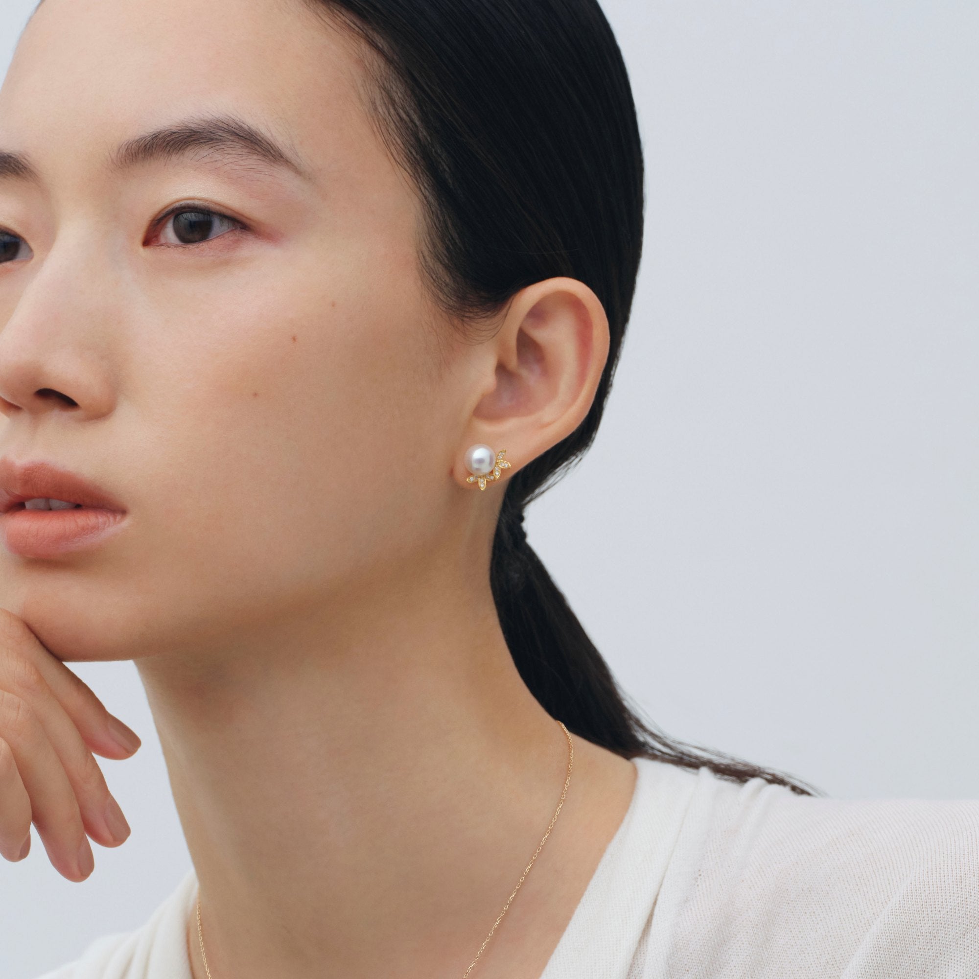 Pearl Diamond Earrings K18YG