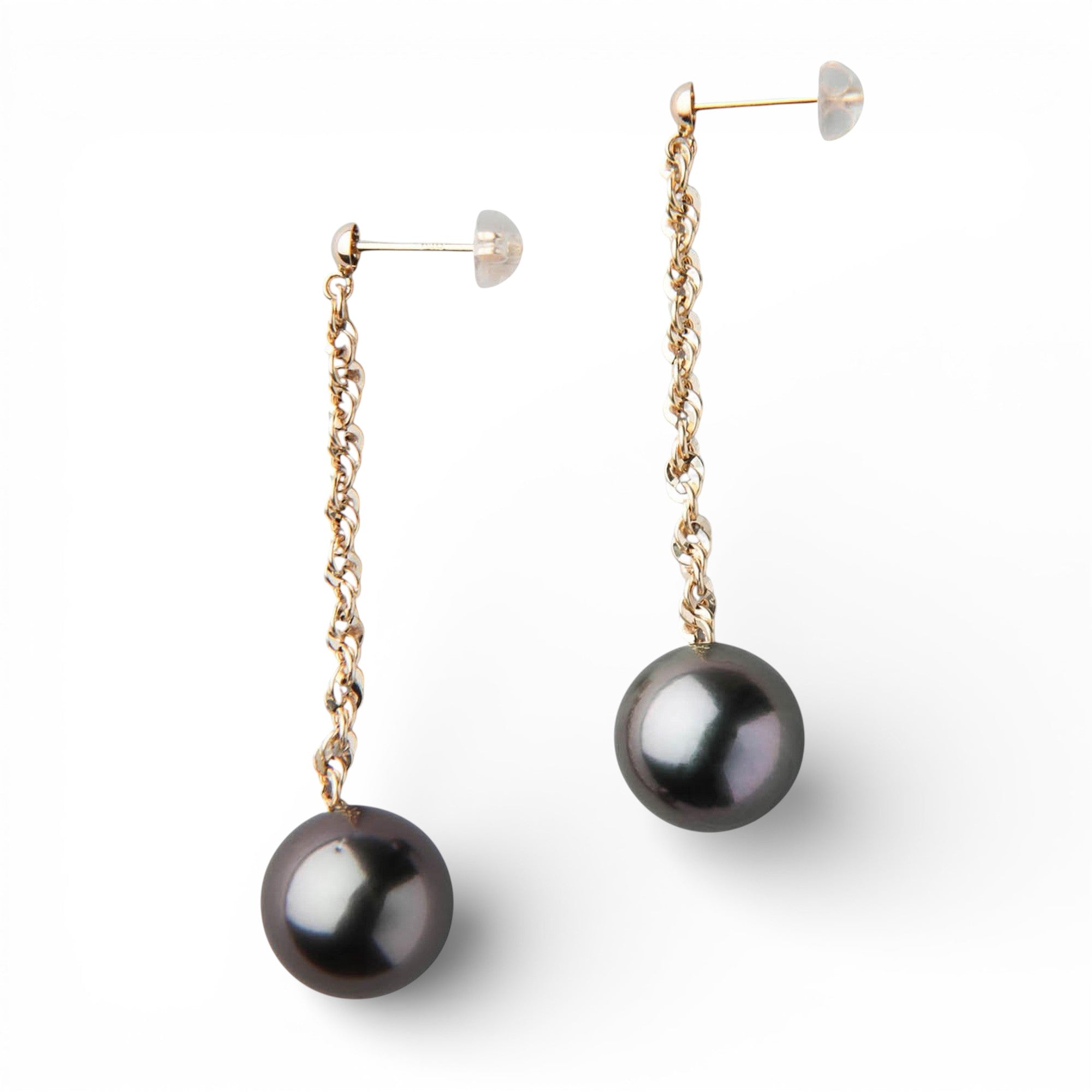 大溪地黑珍珠链耳环 11mm+ K18YG