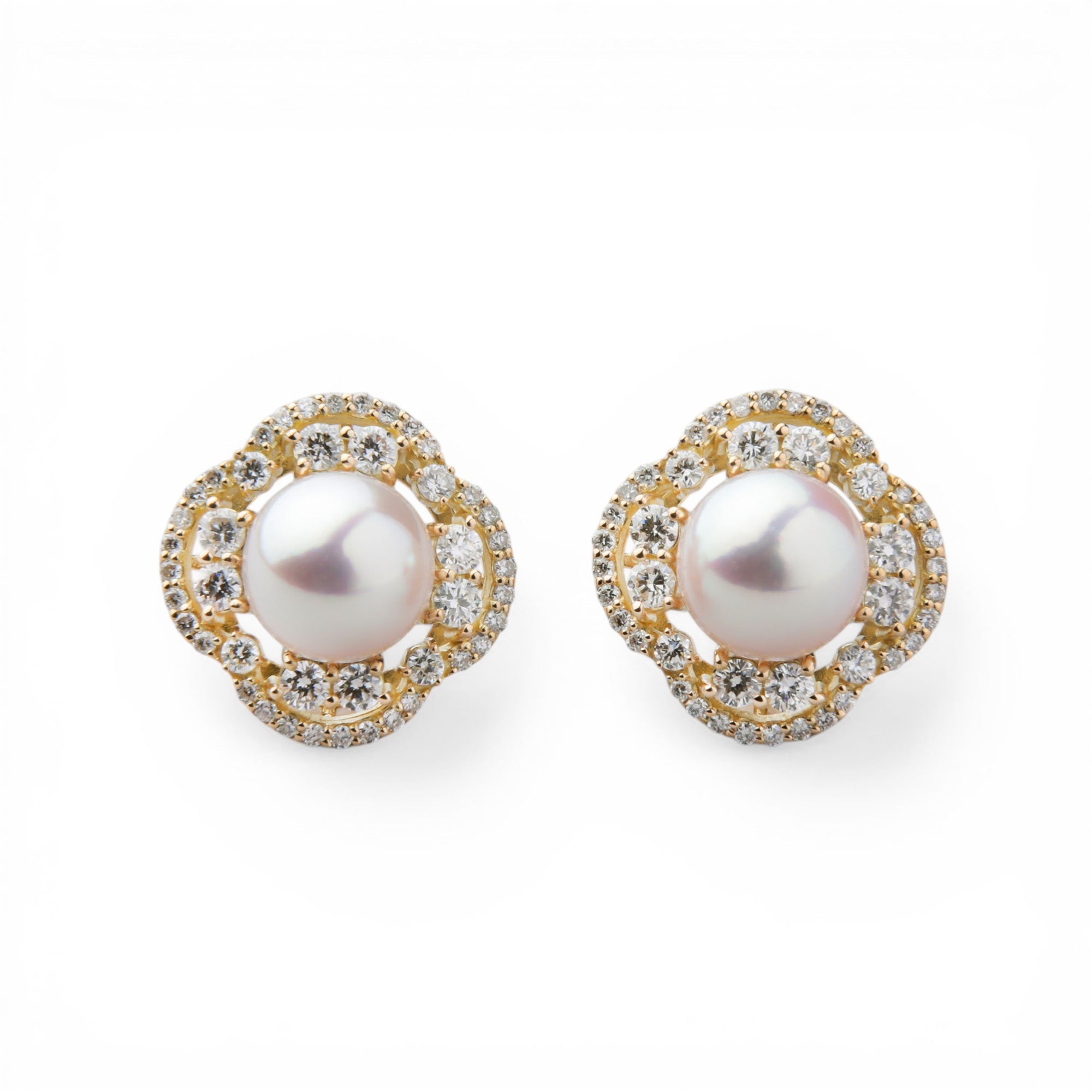 Aurora HANADAMA Akoya Pearl Diamond Earrings 7.0-7.5mm K18YG -TOP Quality-