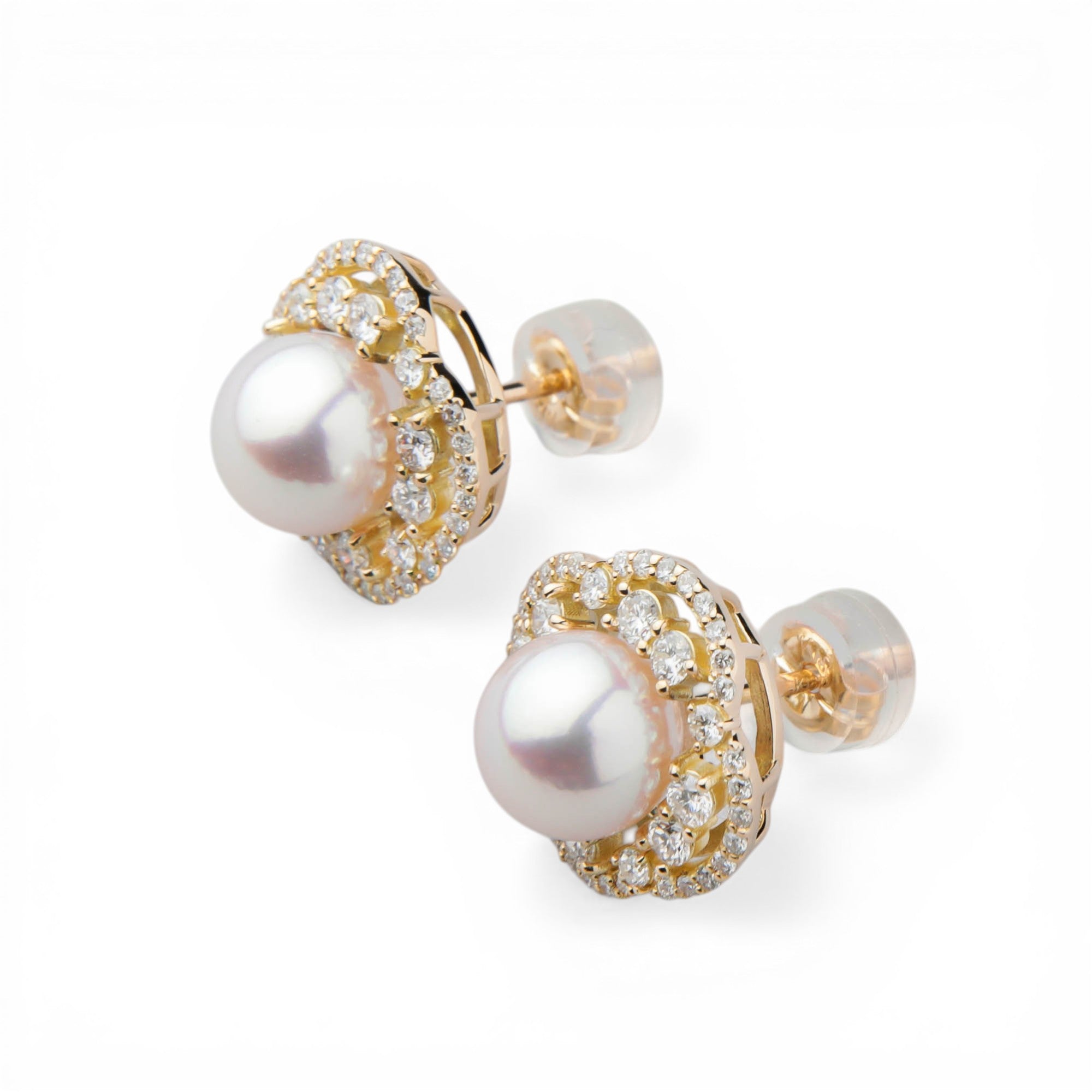 Aurora HANADAMA Akoya Pearl Diamond Earrings 7.0-7.5mm K18YG -TOP Quality-