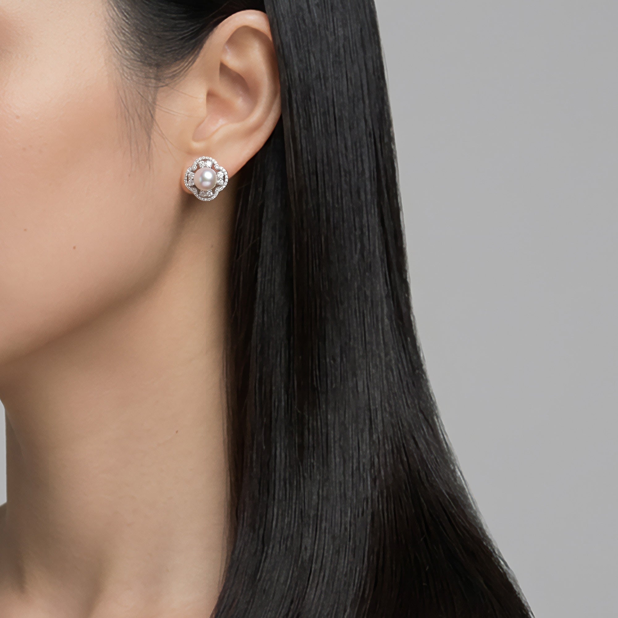 Aurora HANADAMA Akoya Pearl Diamond Earrings 7.0-7.5mm PT900 -TOP Quality-