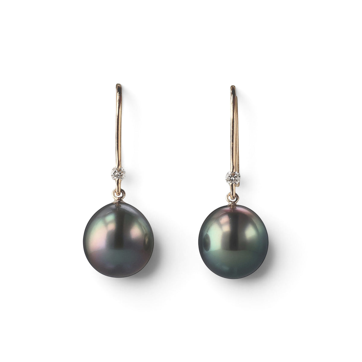 LUXE Tahitian Black Pearl Hook Earrings 9mmUP K18YG