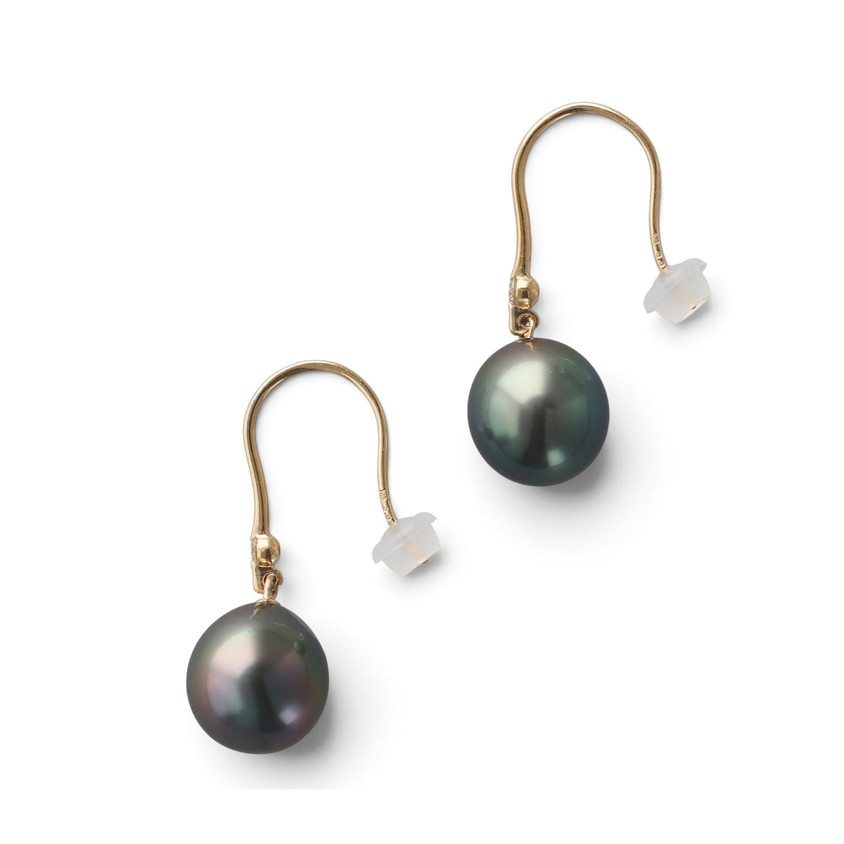 LUXE Tahitian Black Pearl Hook Earrings 9mmUP K18YG
