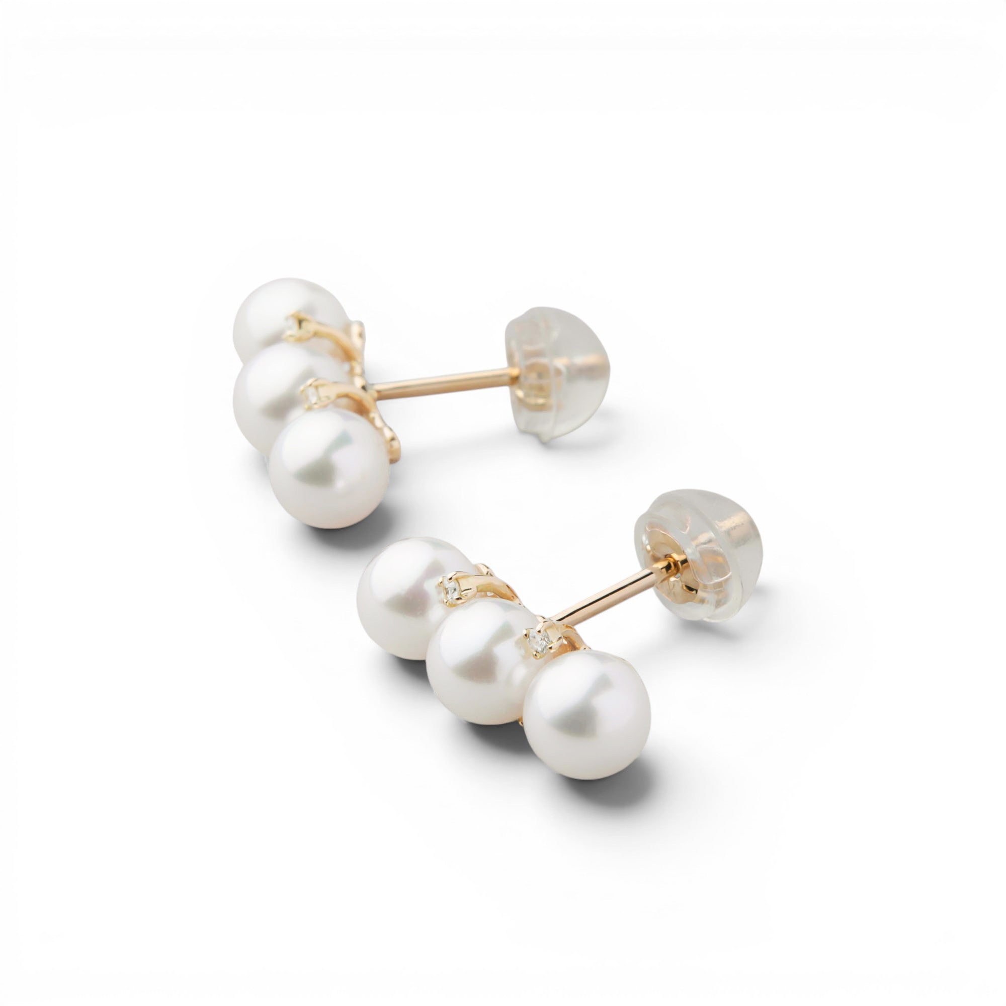 Carina Akoya Pearl 3-Pearl Earrings 5.5-6.0mm K18YG