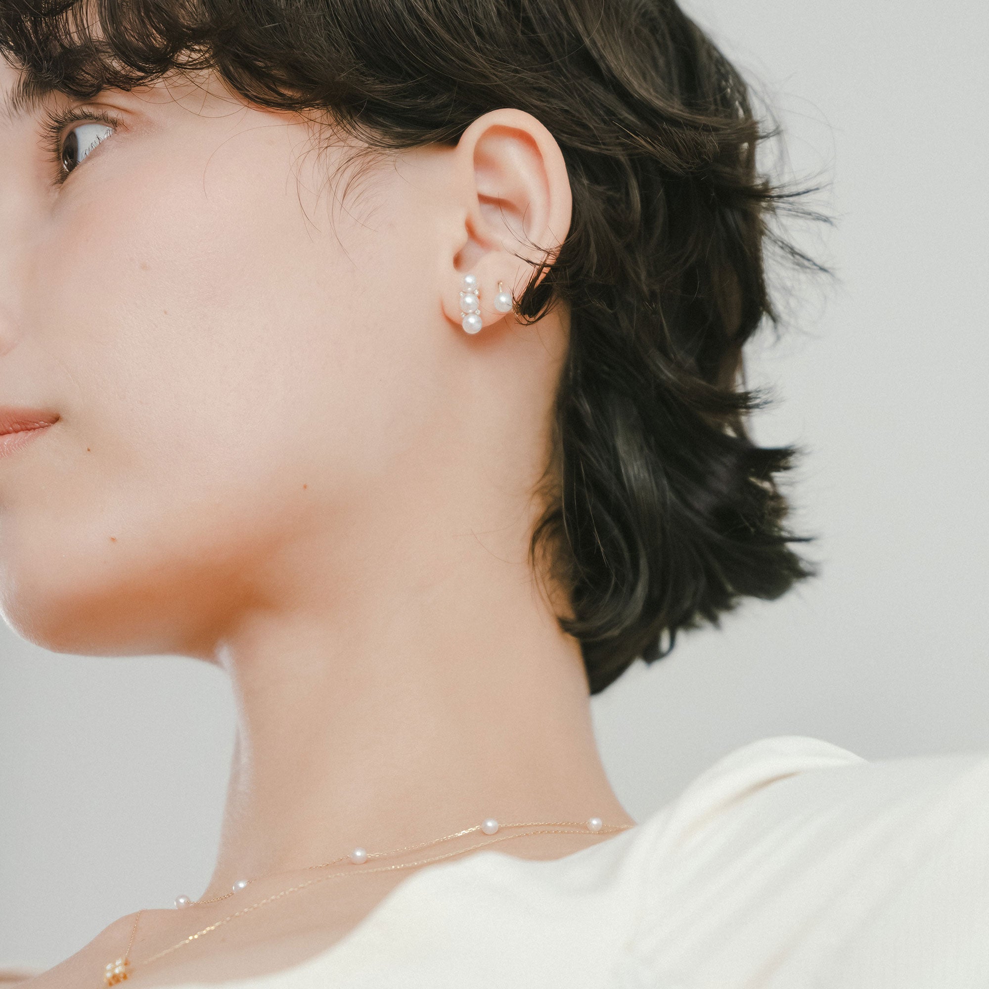 Carina Akoya Pearl 3-Pearl Earrings 4.5-5.0mm K18YG