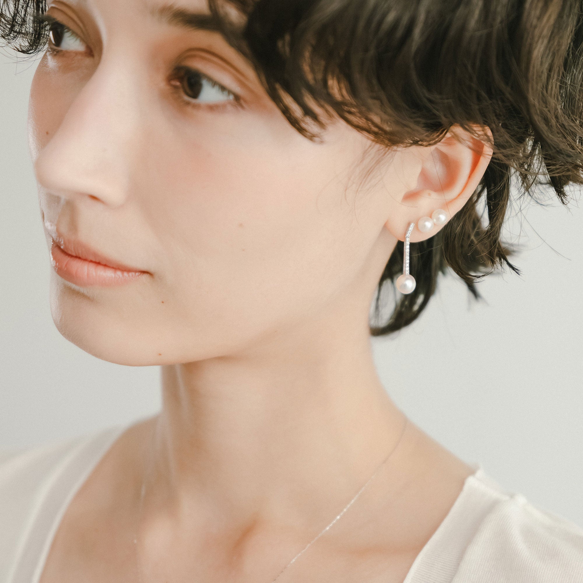 Akoya Pearl Line Earrings 7.0-7.5mm K18YG/PT900