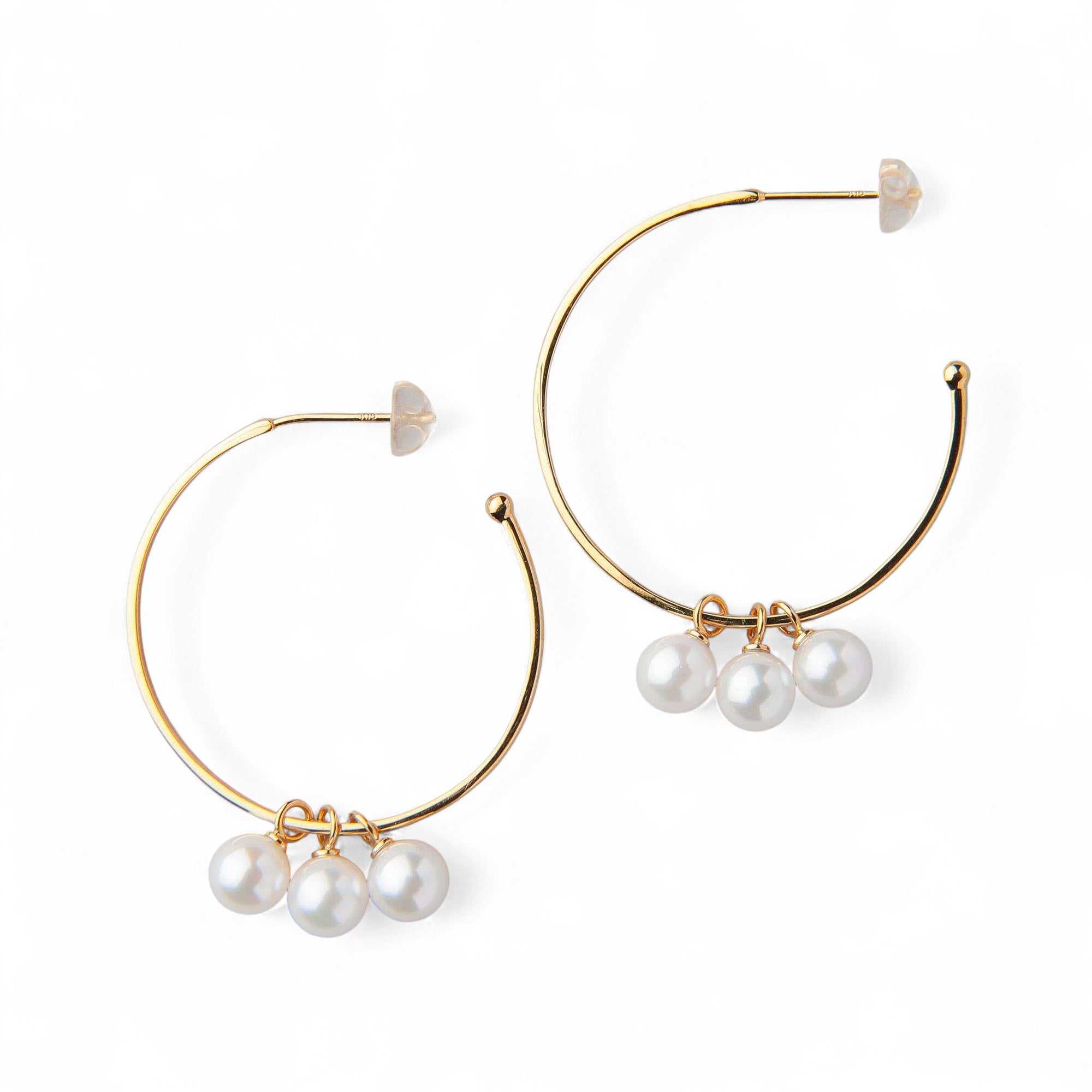 Carina Akoya Pearl Large Hoop Earrings 5.5-6.0mm SV925/K18 Yellow Gold/K14 White Gold
