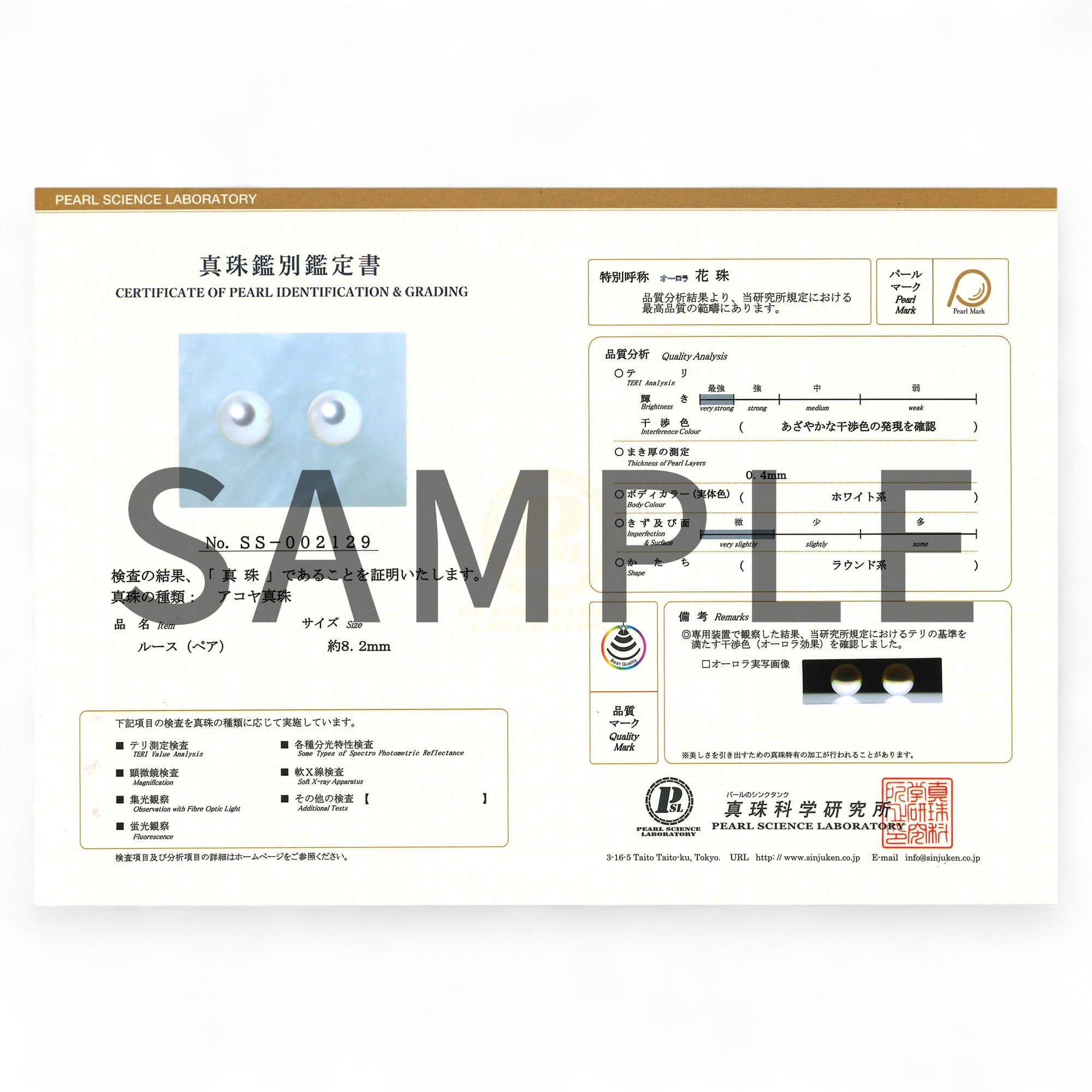 HANADAMA Akoya珍珠耳环 8.5–9.0mm PT900 – 顶级品质 –