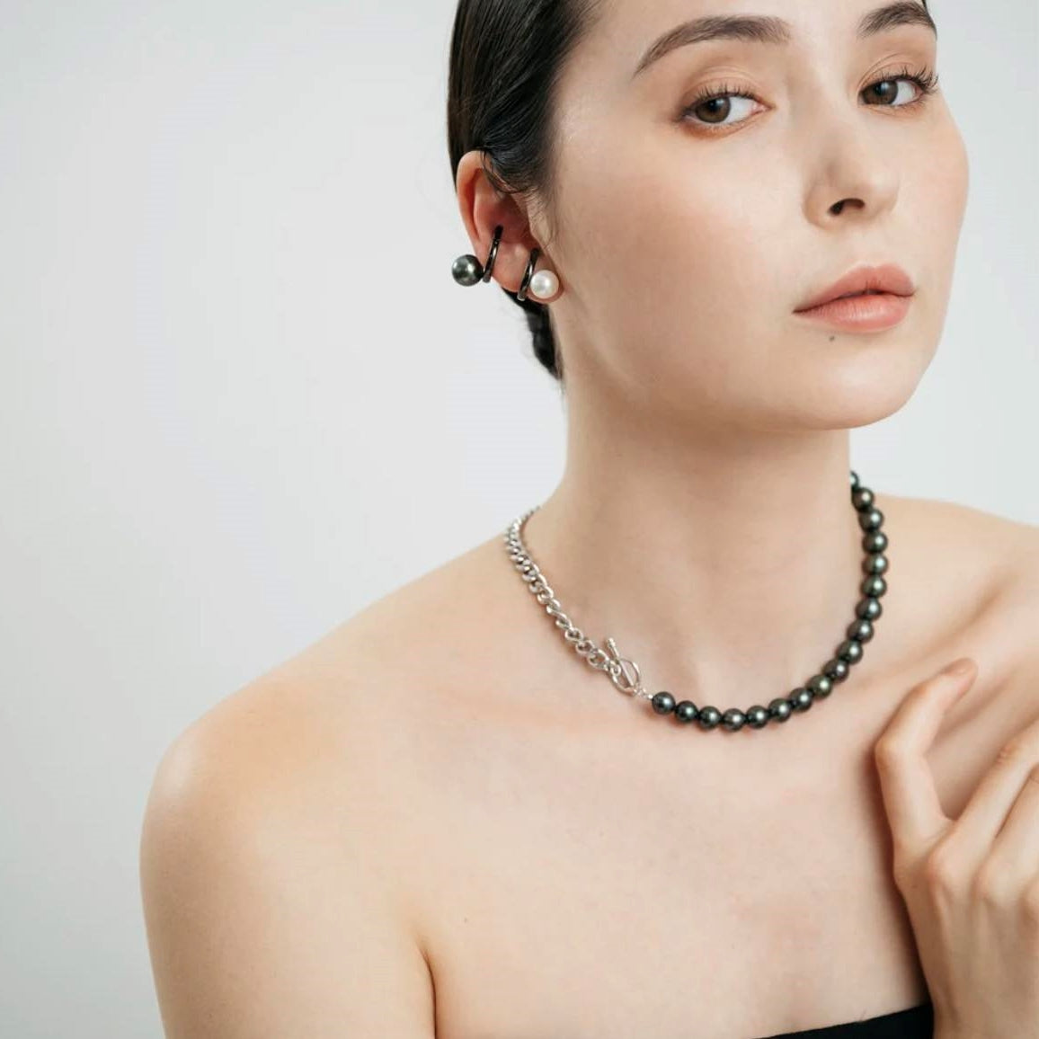 Martine Necklace Tahitian Black Pearl 8-10mm SV925 42cm