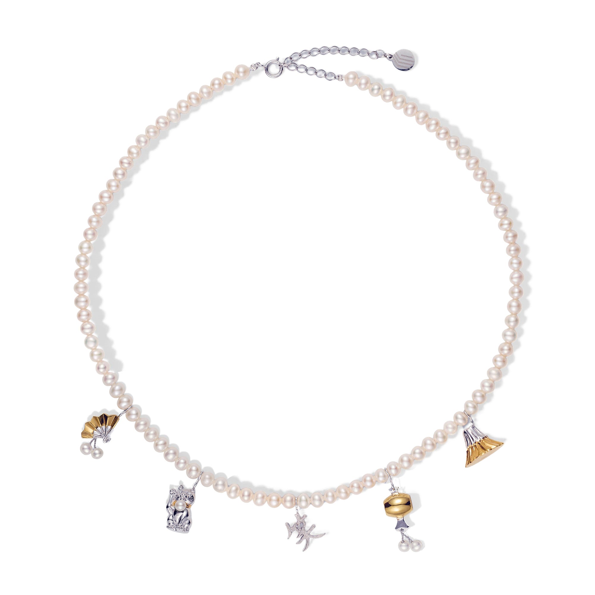 ENGI Charm Necklace with Freshwater Pearls 4.0–4.5mm / 3.0–3.5mm SV925