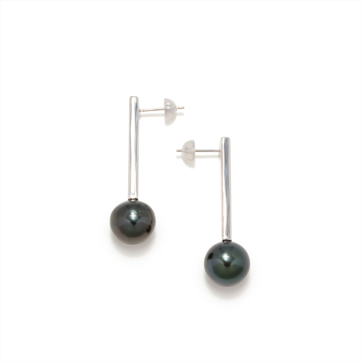 Rectangle Earrings Tahitian Black Pearl 10mmUP K18WG/SV925