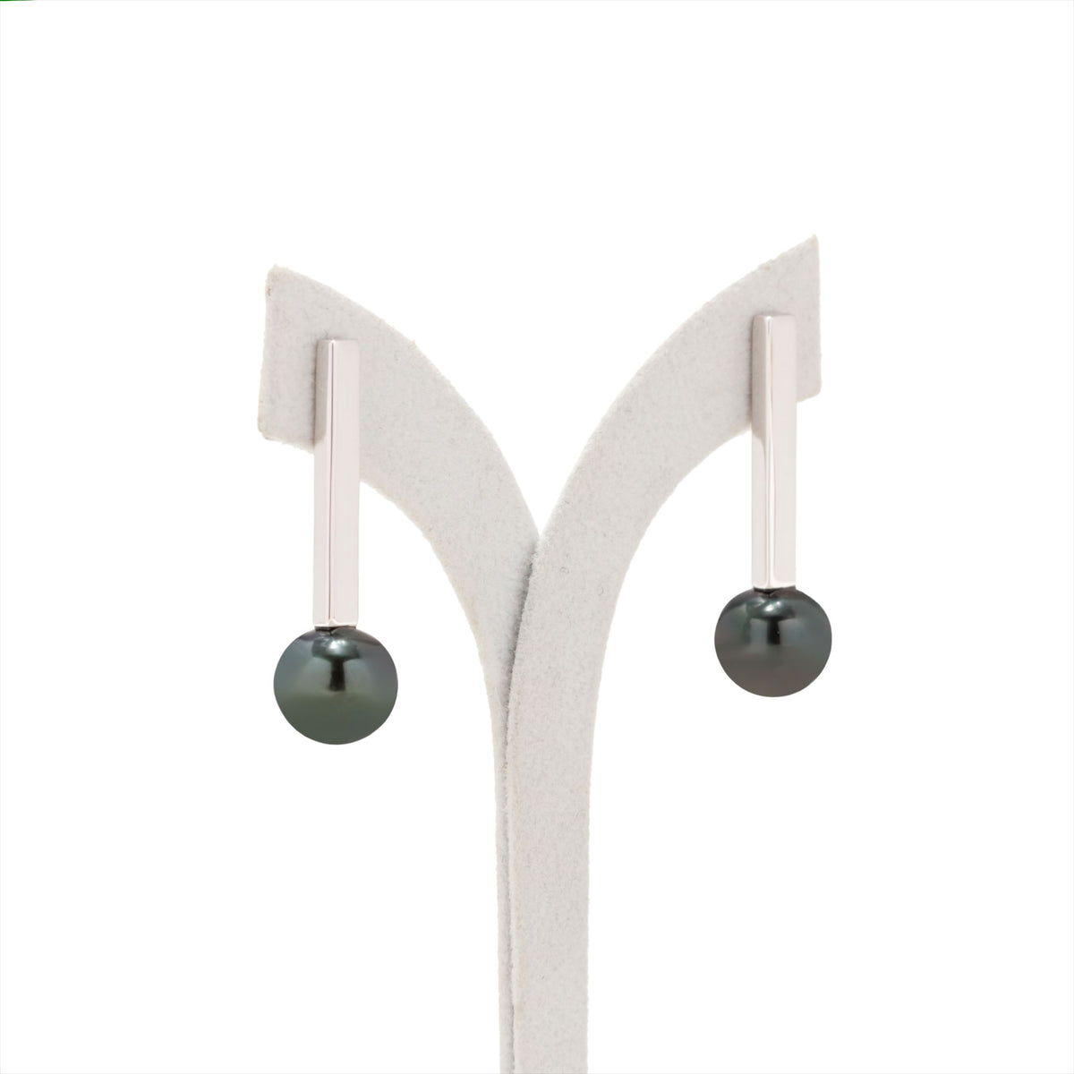 Rectangle Earrings Tahitian Black Pearl 10mmUP K18WG/SV925