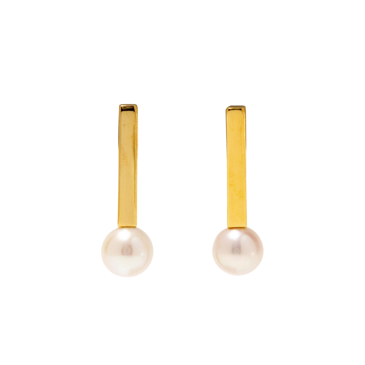 Rectangle Earrings/Clip-on Freshwater Pearl 10mmUP White K18YG/SV925 GP