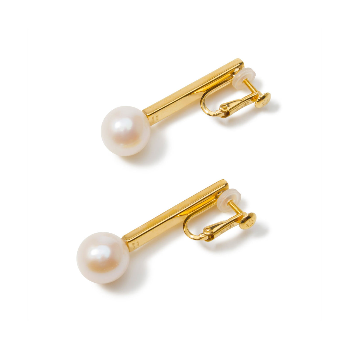 Rectangle Earrings/Clip-on Freshwater Pearl 10mmUP White K18YG/SV925 GP