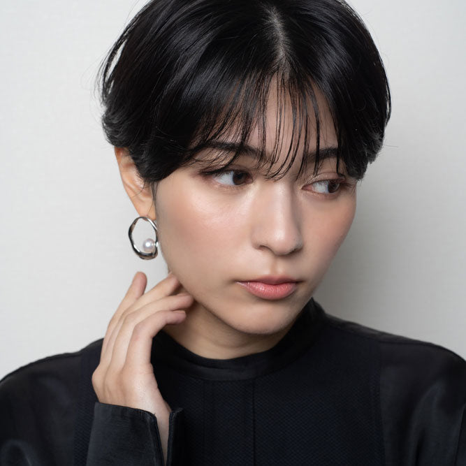 Marissa Earrings Wave/Inside (Single) Freshwater Pearl 10mmUP SV925/K18WG