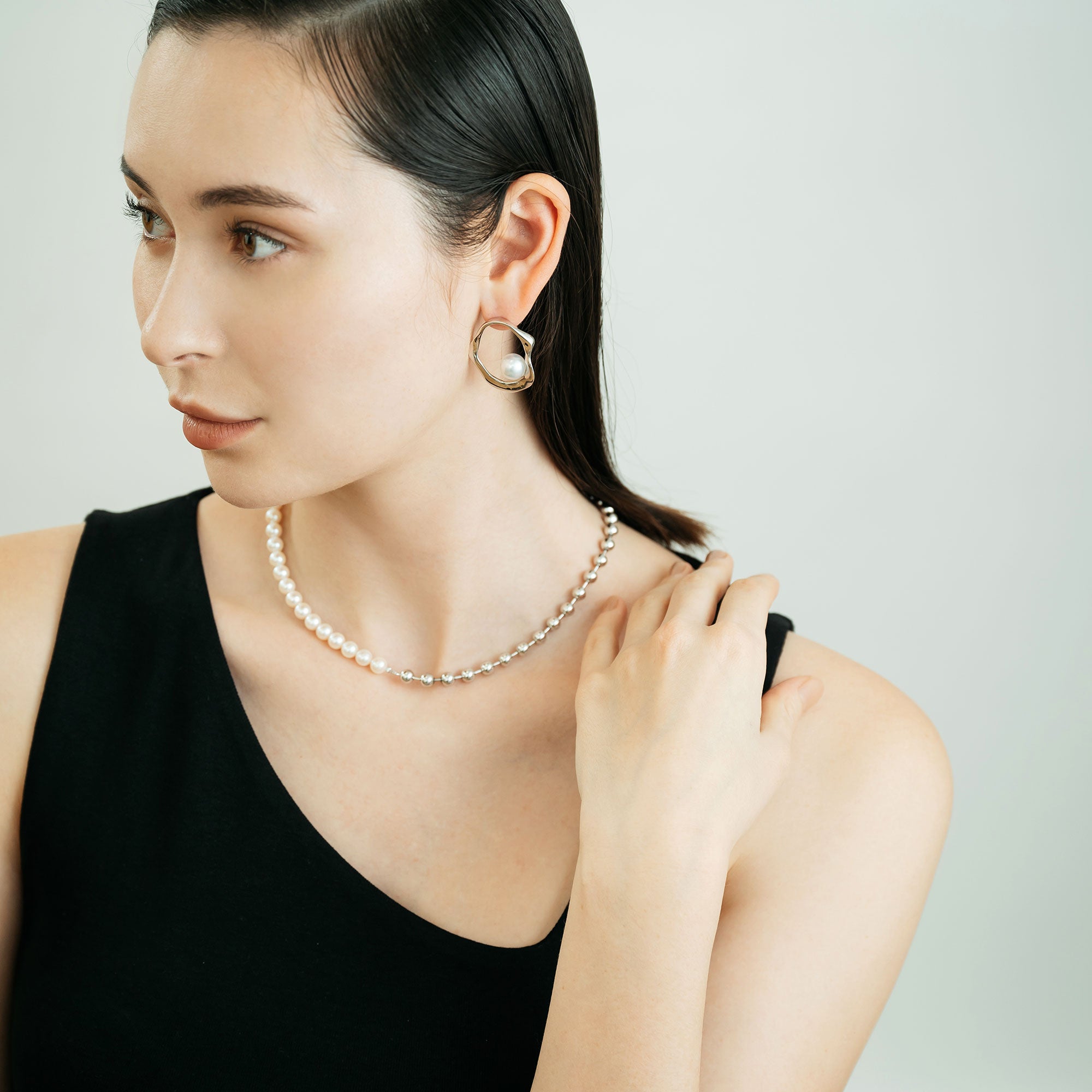 Marissa Earrings Wave/Inside (Single) Freshwater Pearl 10mmUP SV925/K18WG