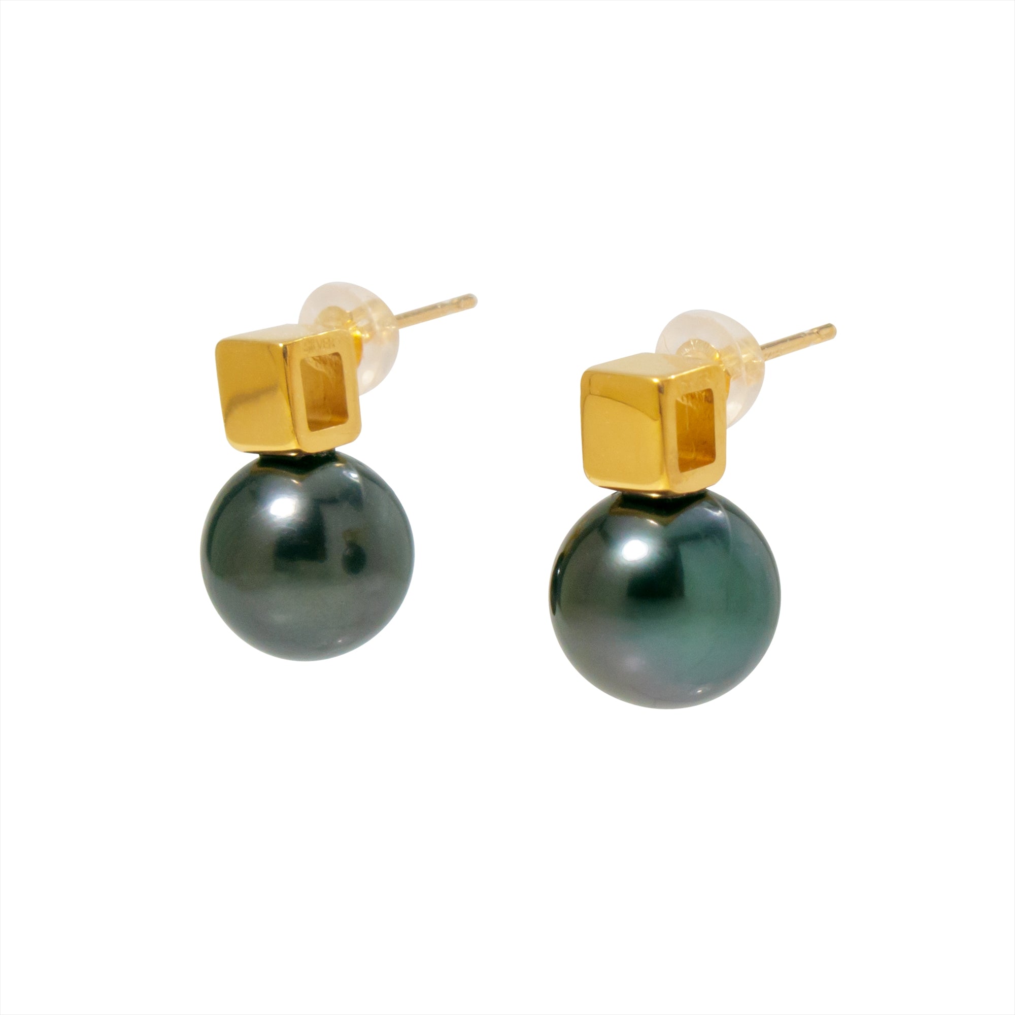 Carre Earrings Tahitian Pearl 9mmUP SV925/SV925GP K18WG/K18YG