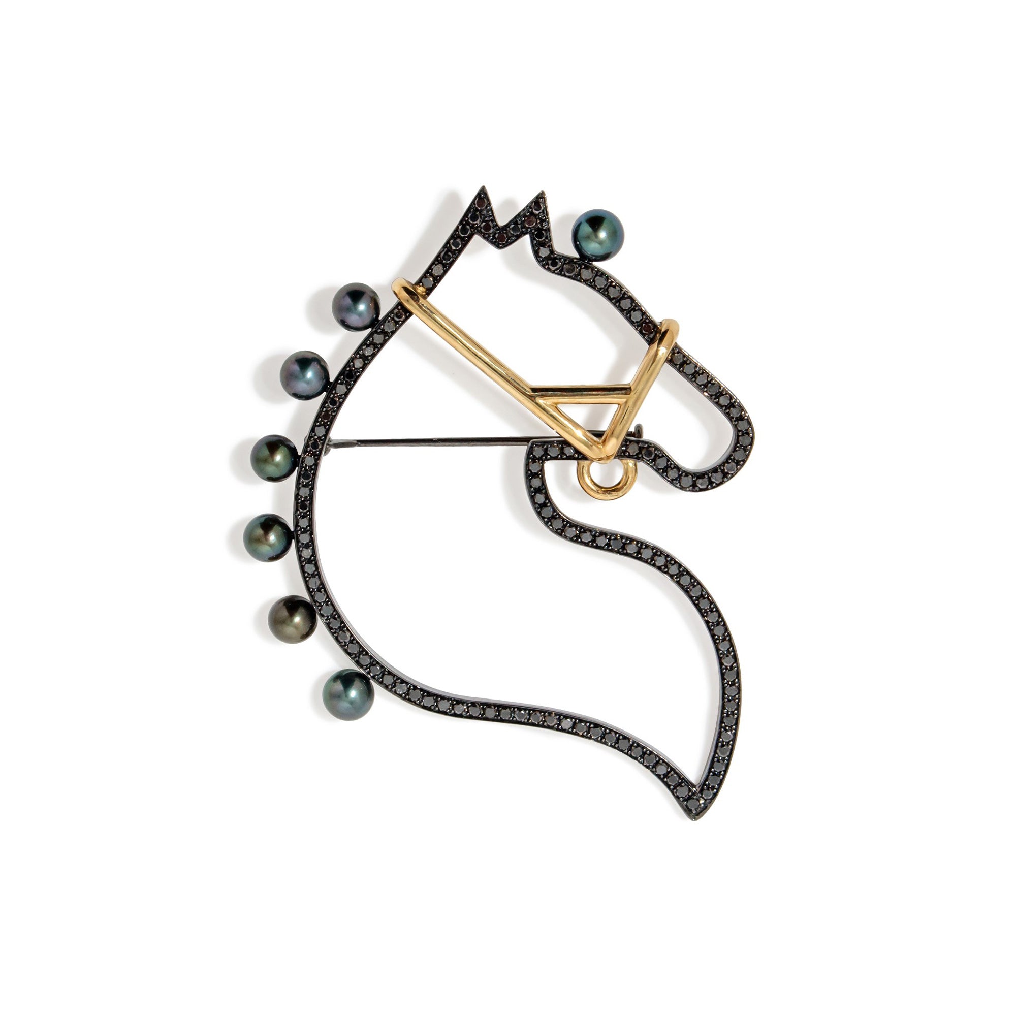 Cheval Brooch Akoya Black Pearl 4.5–5.0mm SV925 BRhP/GP Black Diamond