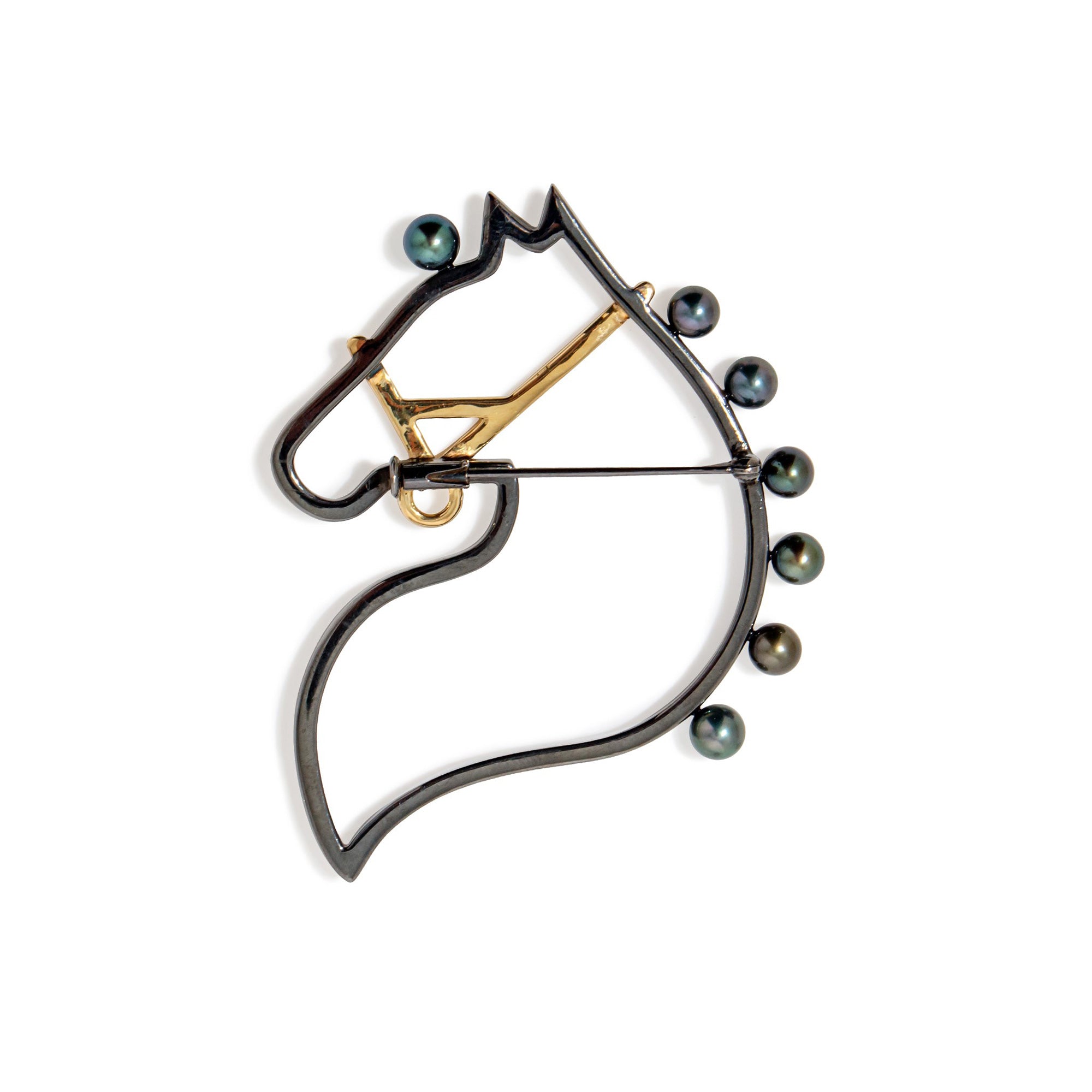 Cheval Brooch Akoya Black Pearl 4.5–5.0mm SV925 BRhP/GP Black Diamond