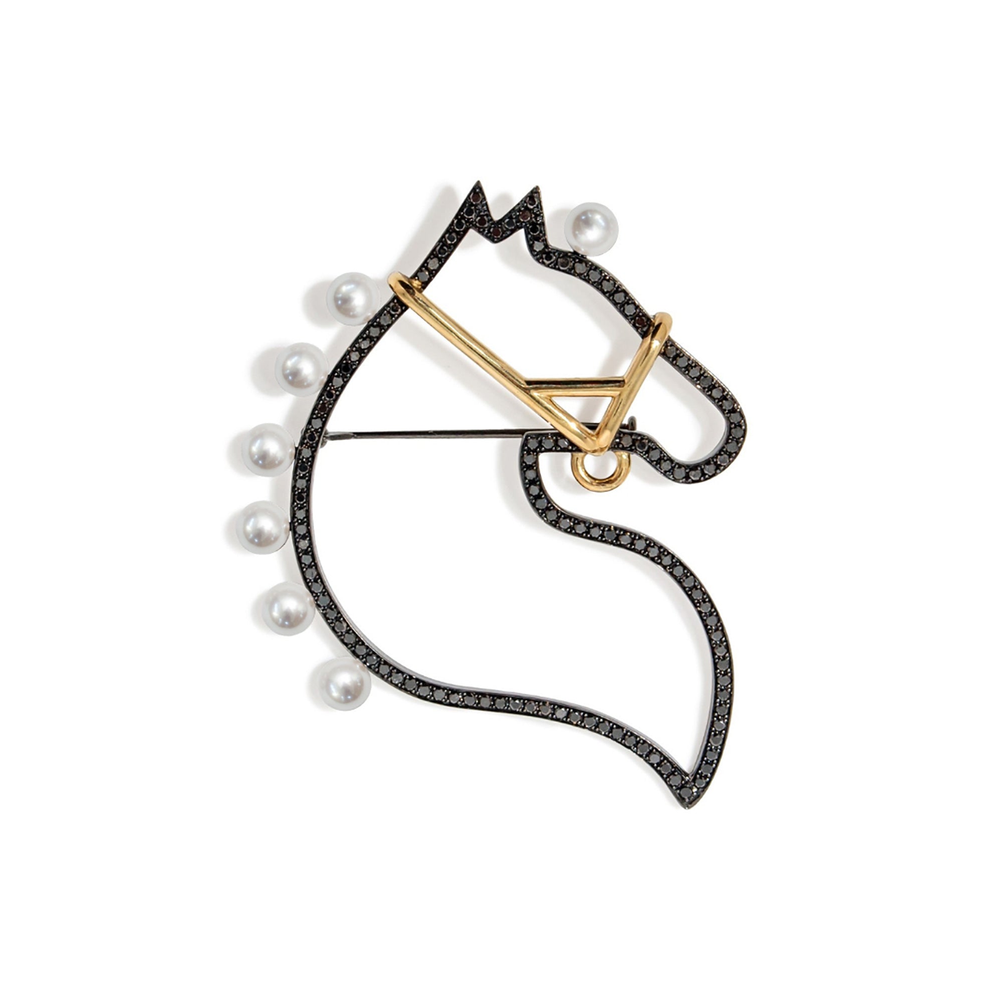 Cheval Brooch Akoya Black Pearl 4.5–5.0mm SV925 BRhP/GP Black Diamond