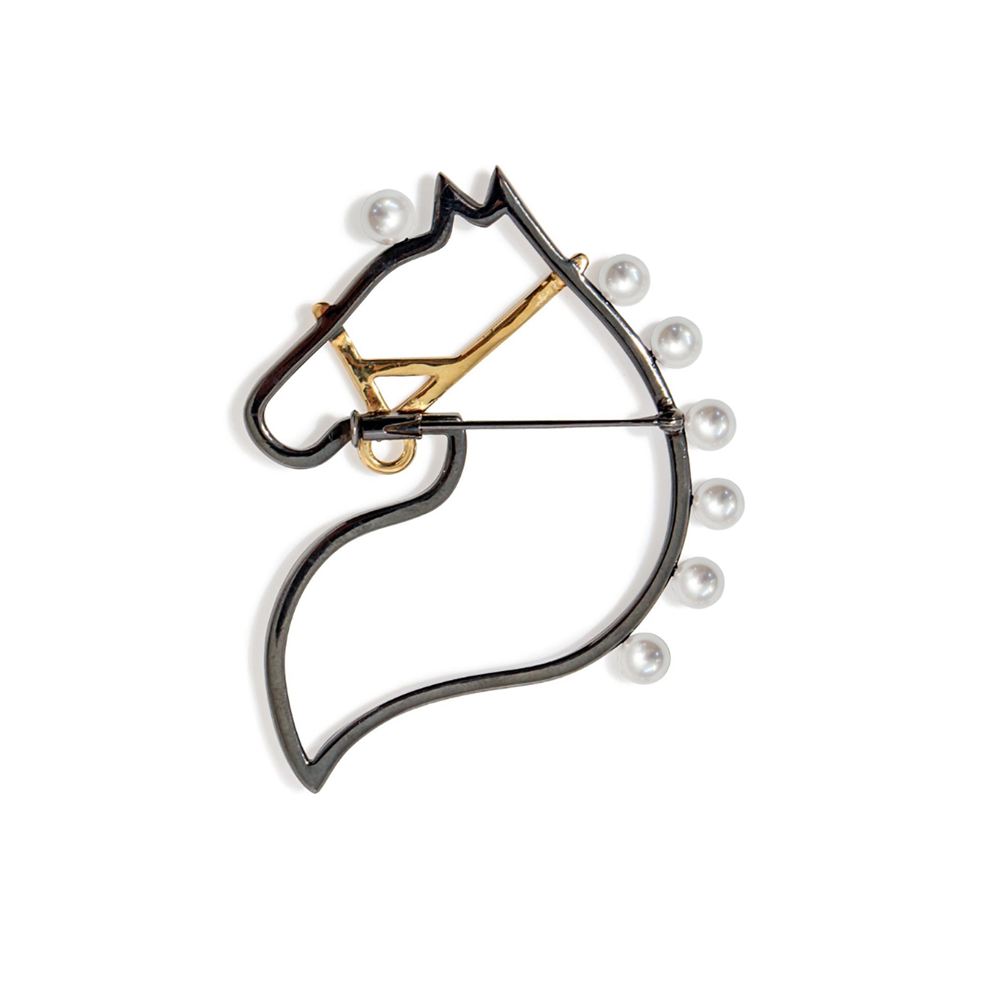 Cheval Brooch Akoya Black Pearl 4.5–5.0mm SV925 BRhP/GP Black Diamond